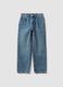 Blue denim straight-fit jeans in a cotton and viscose blend for girls_0