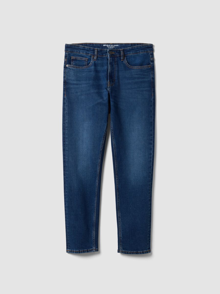 Blaue Slim-Fit-Jeans aus Stretch-Baumwolle_4