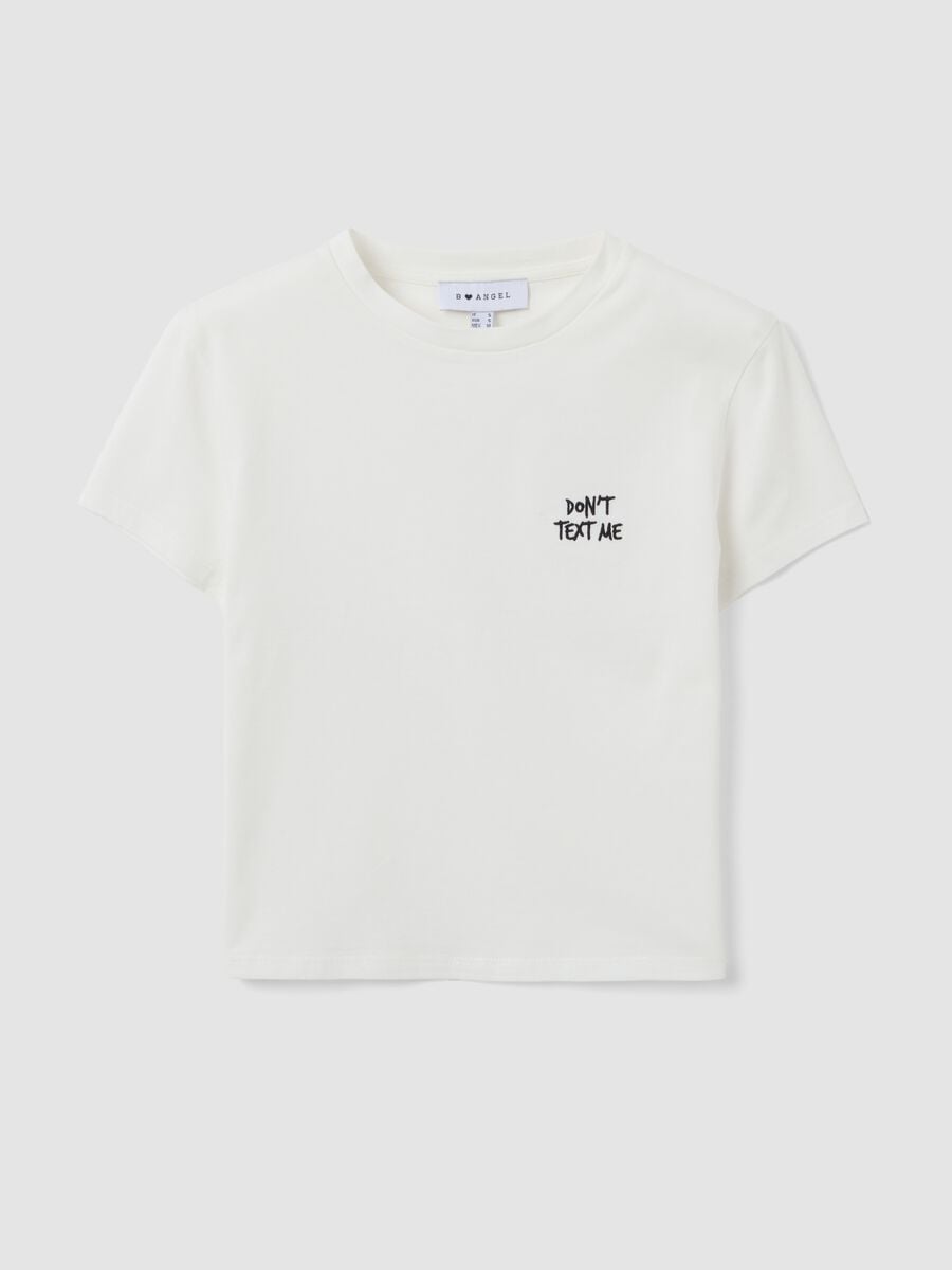 T-shirt crop bianca in puro cotone con stampa grafica regular fit_0