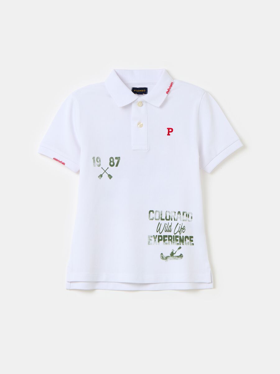 Piquet polo shirt with embroidery and print_0