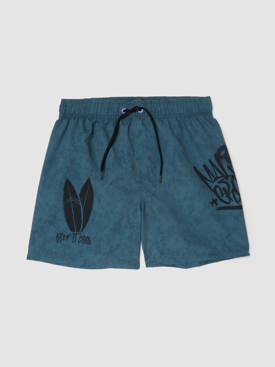 Short de bain bleu avec imprim&eacute;_0
