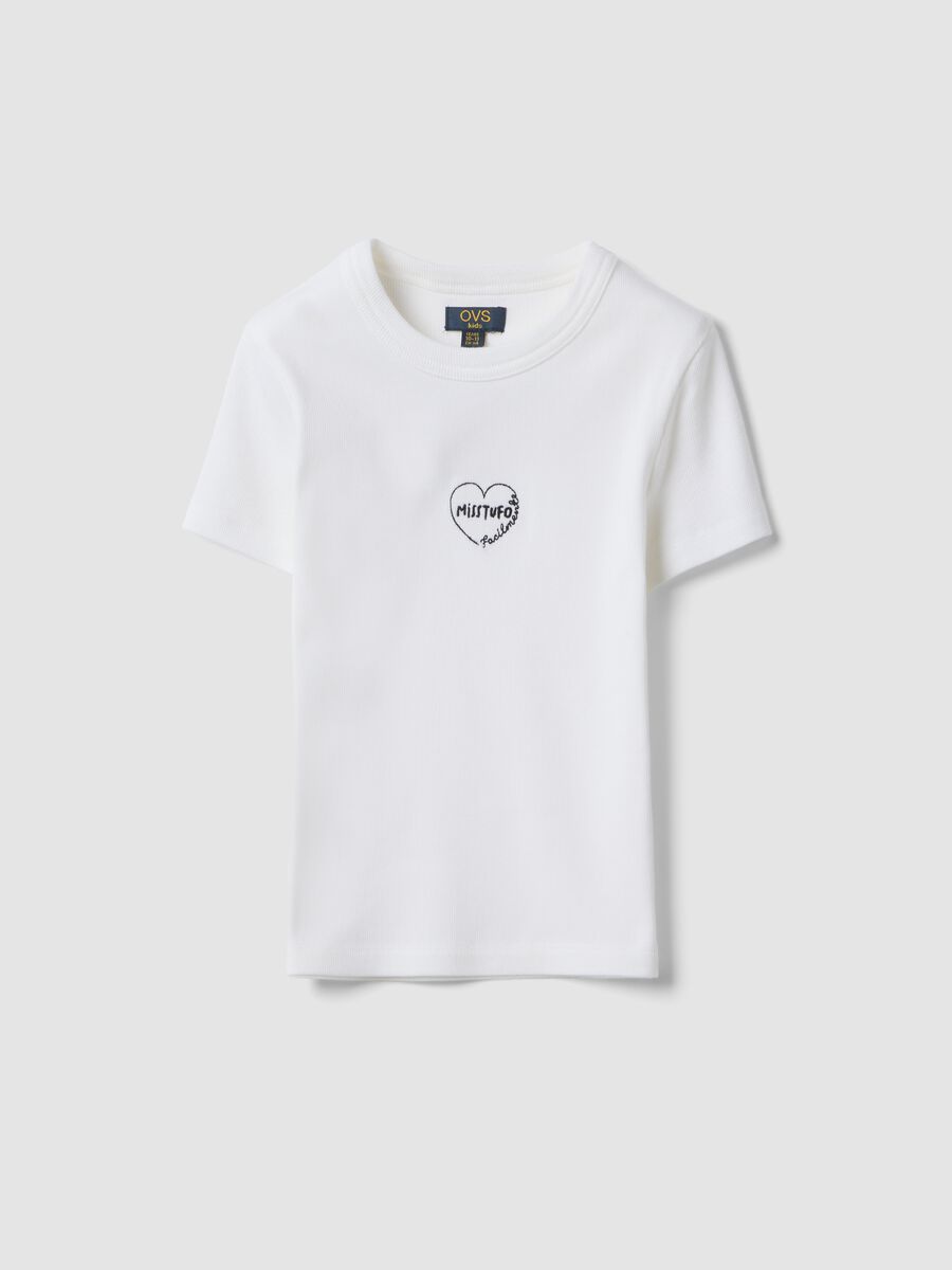 Girl's white fitted stretch cotton t-shirt with slogan_3