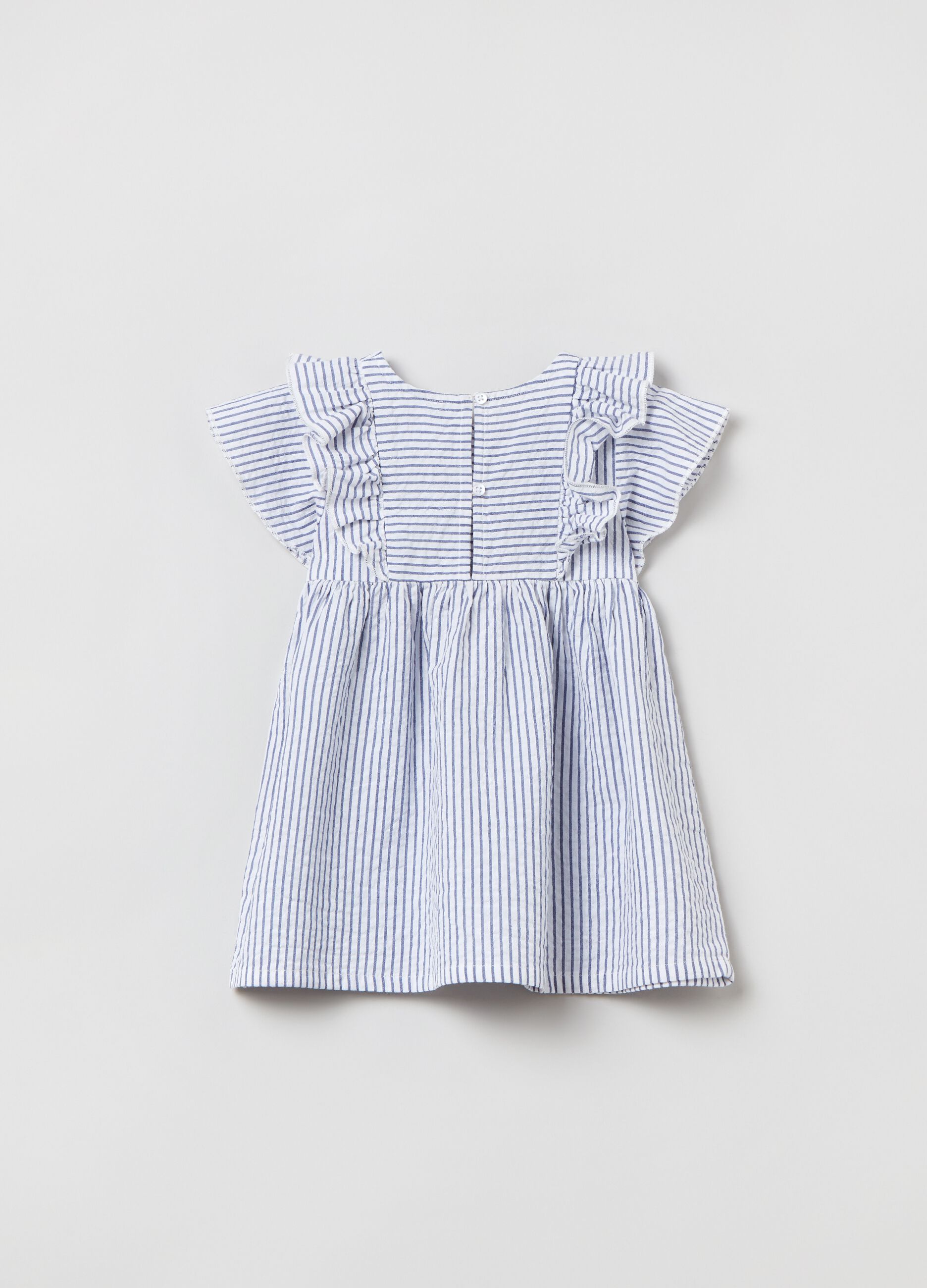 Striped cotton dress with frills