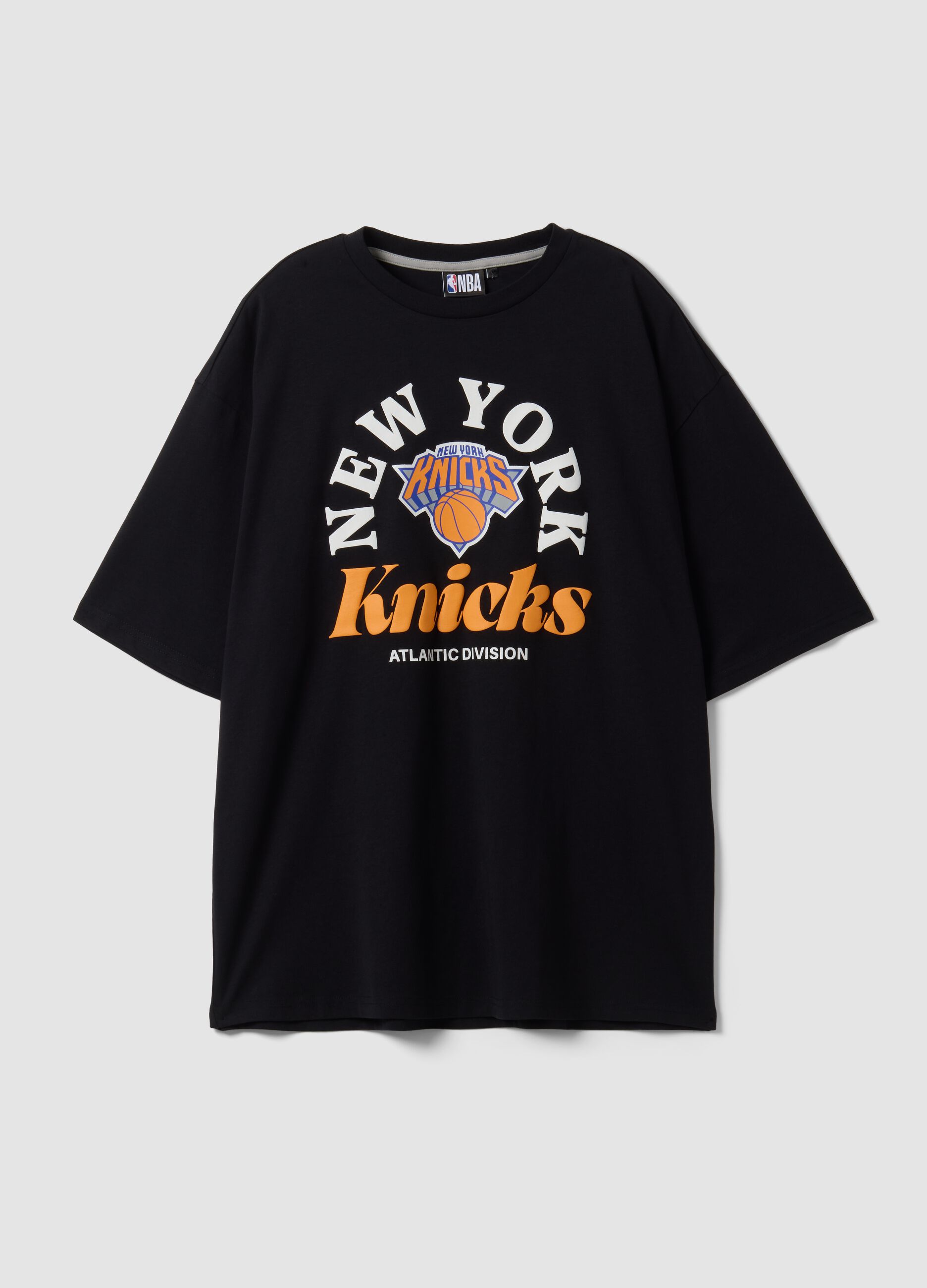 T-shirt noir en pur coton avec imprim&eacute; New York Knicks