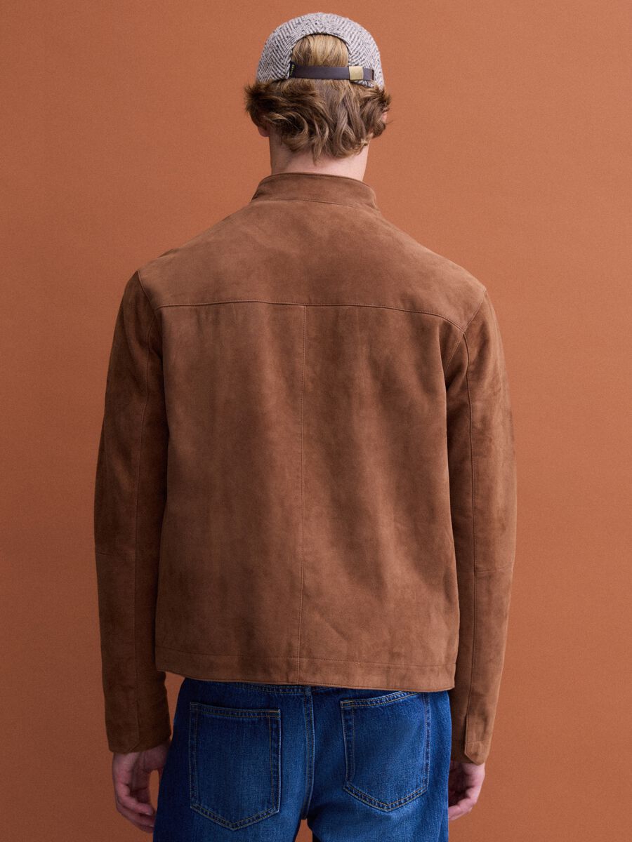 Brown genuine leather jacket with zip, regular fit_3