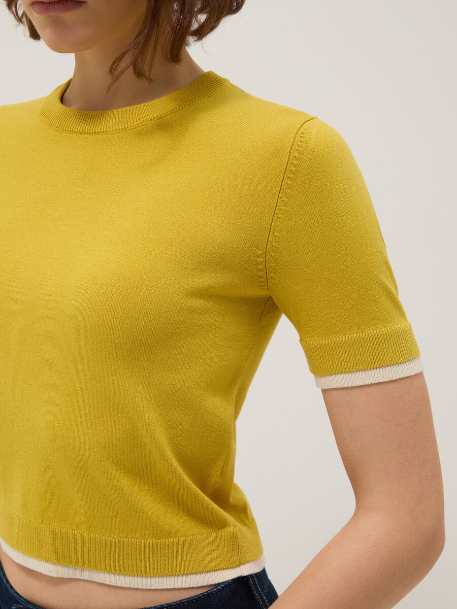 Yellow viscose blend crew neck sweater regular fit_3
