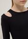 Black cotton blend slim fit girl's top with boat neckline_2