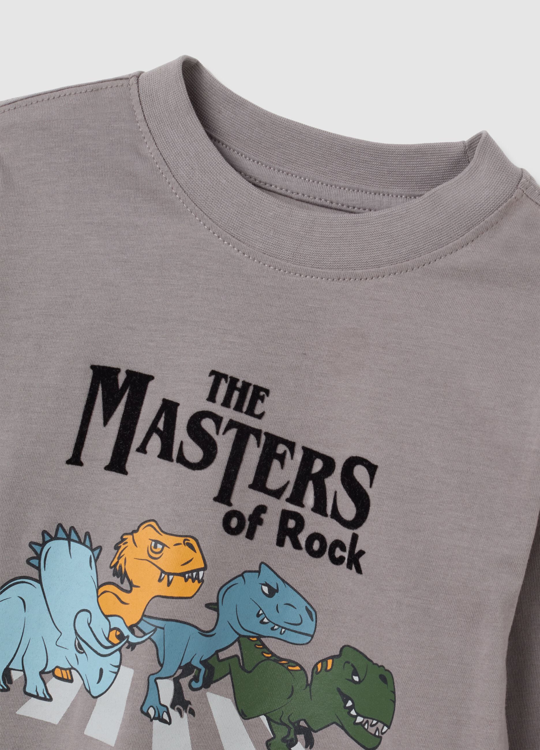 T-shirt infantil cinza regular fit de algod&atilde;o puro com estampa