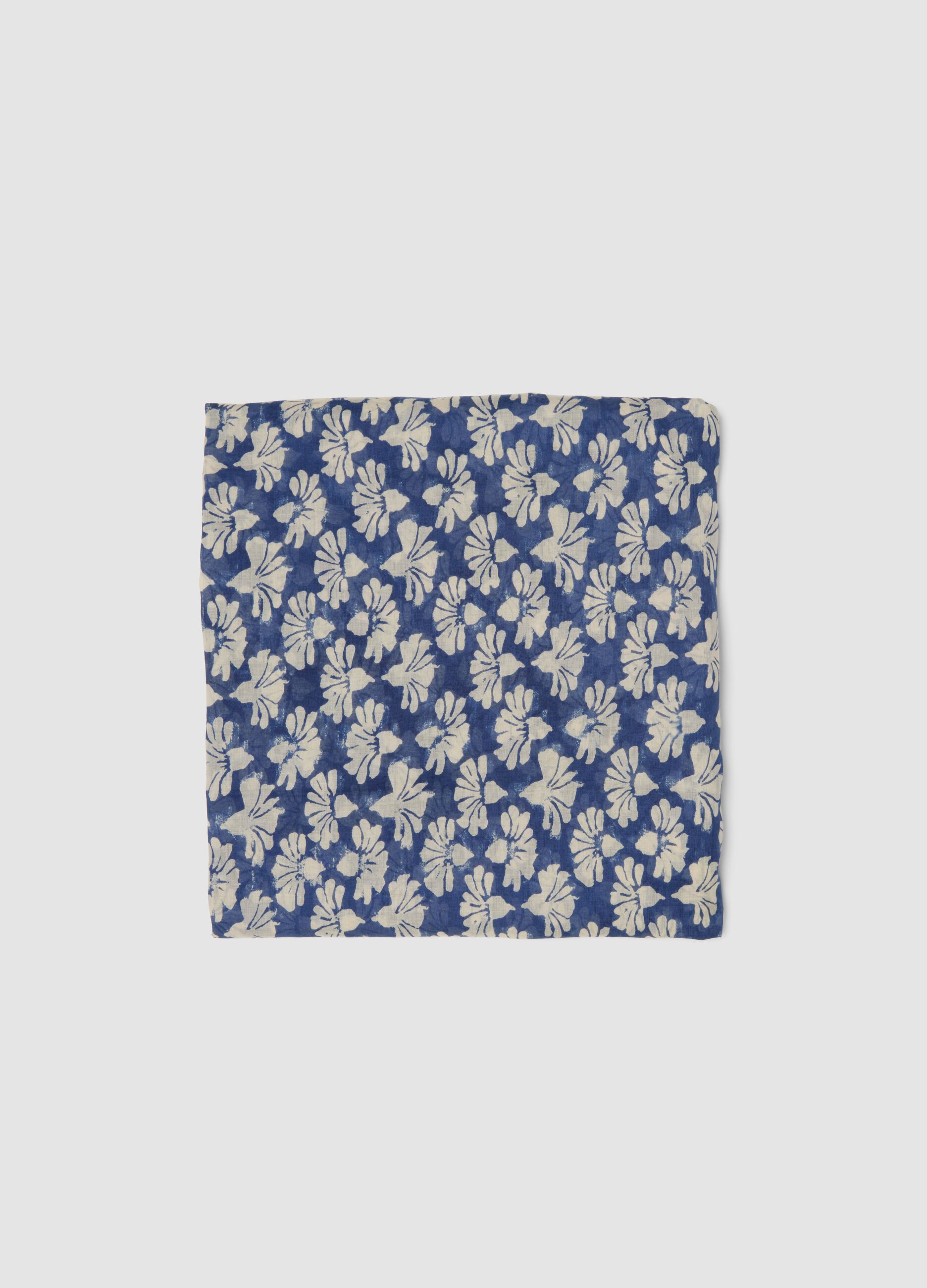 Sarong azul em algod&atilde;o puro com estampado floral