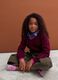 Roter V-Ausschnitt-Pullover aus reiner Baumwolle mit Zopfmuster f&uuml;r M&auml;dchen_0
