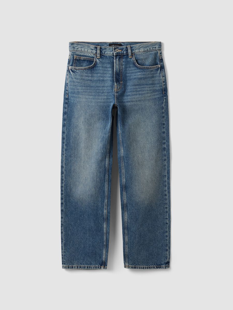 Blue denim jeans in pure cotton, loose fit_4