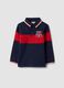 Blue striped long-sleeve pure cotton polo shirt for boys_0