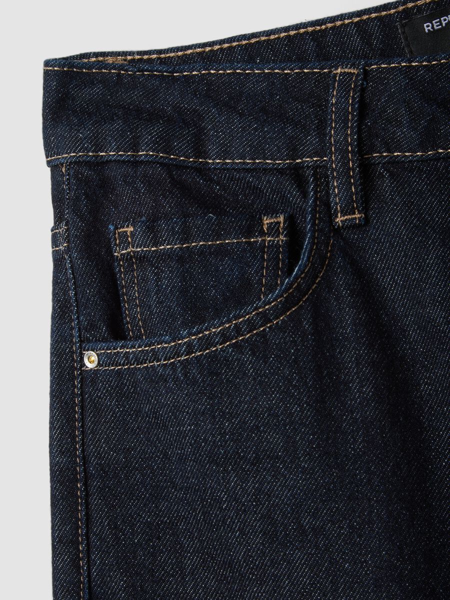High-waisted wide-leg blue denim jeans in pure cotton_5