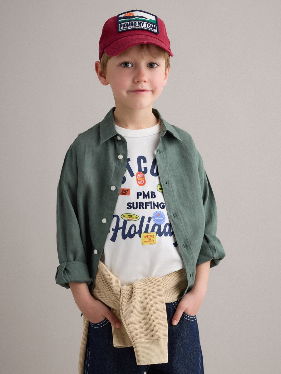 Green pure linen kids&rsquo; shirt with an oversized fit_1