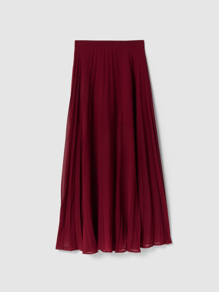 Regular fit red pleated long skirt_4