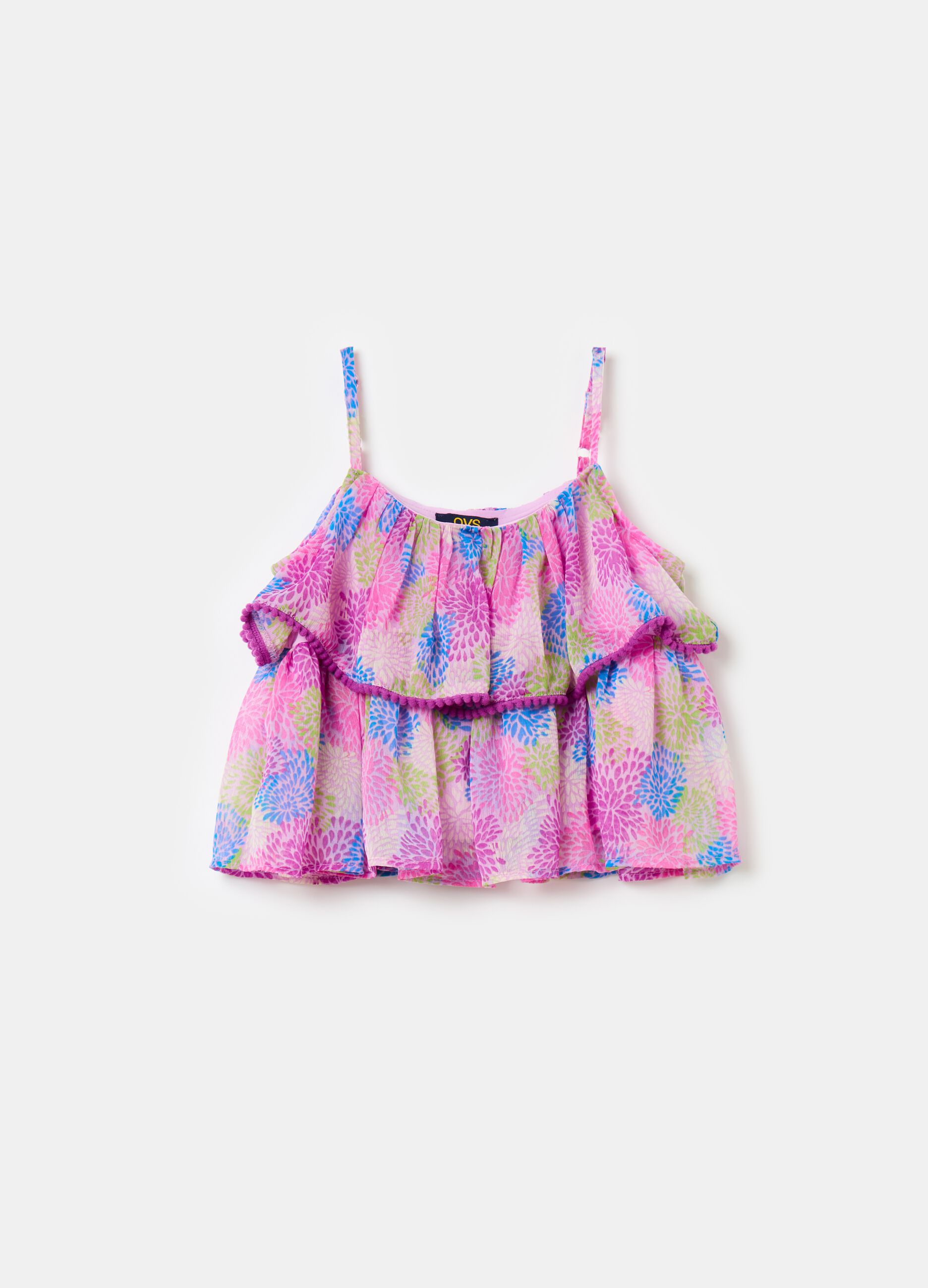 Top with flounce and all-over print