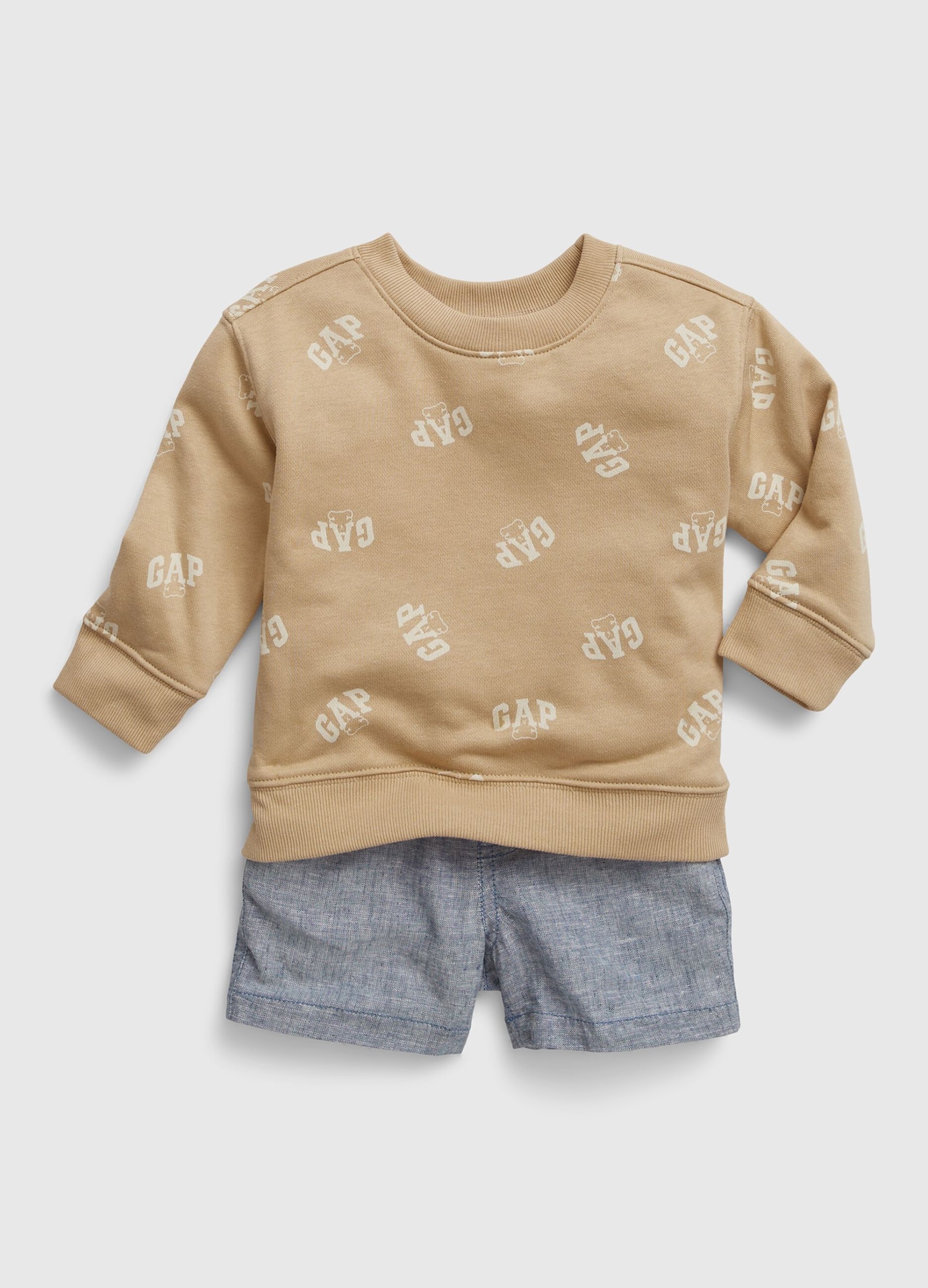 Jogging set with sweatshirt and shorts in cotton