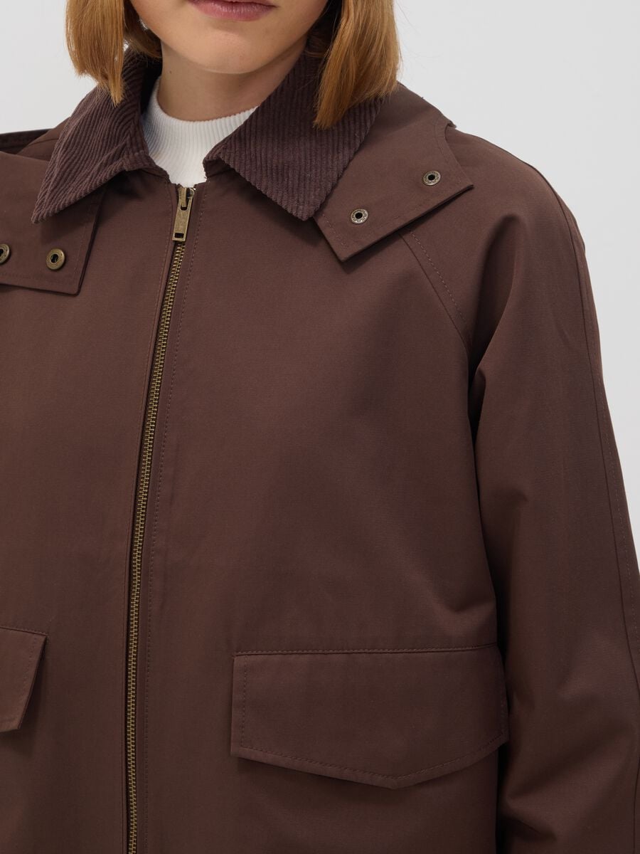 Brown cotton-blend parka jacket with hood and ribbed collar_2