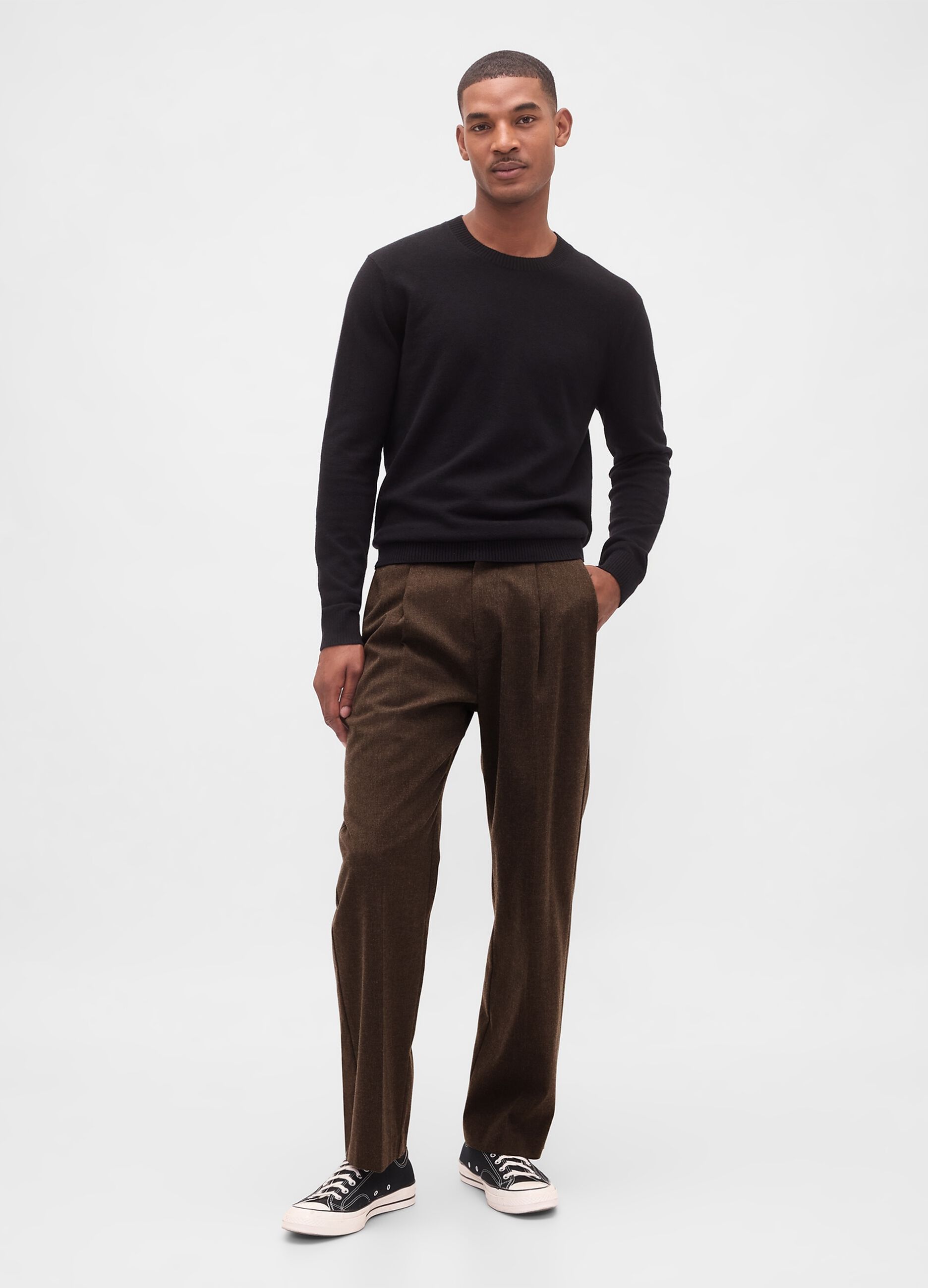 Brown Stretch Wool Blend Trousers