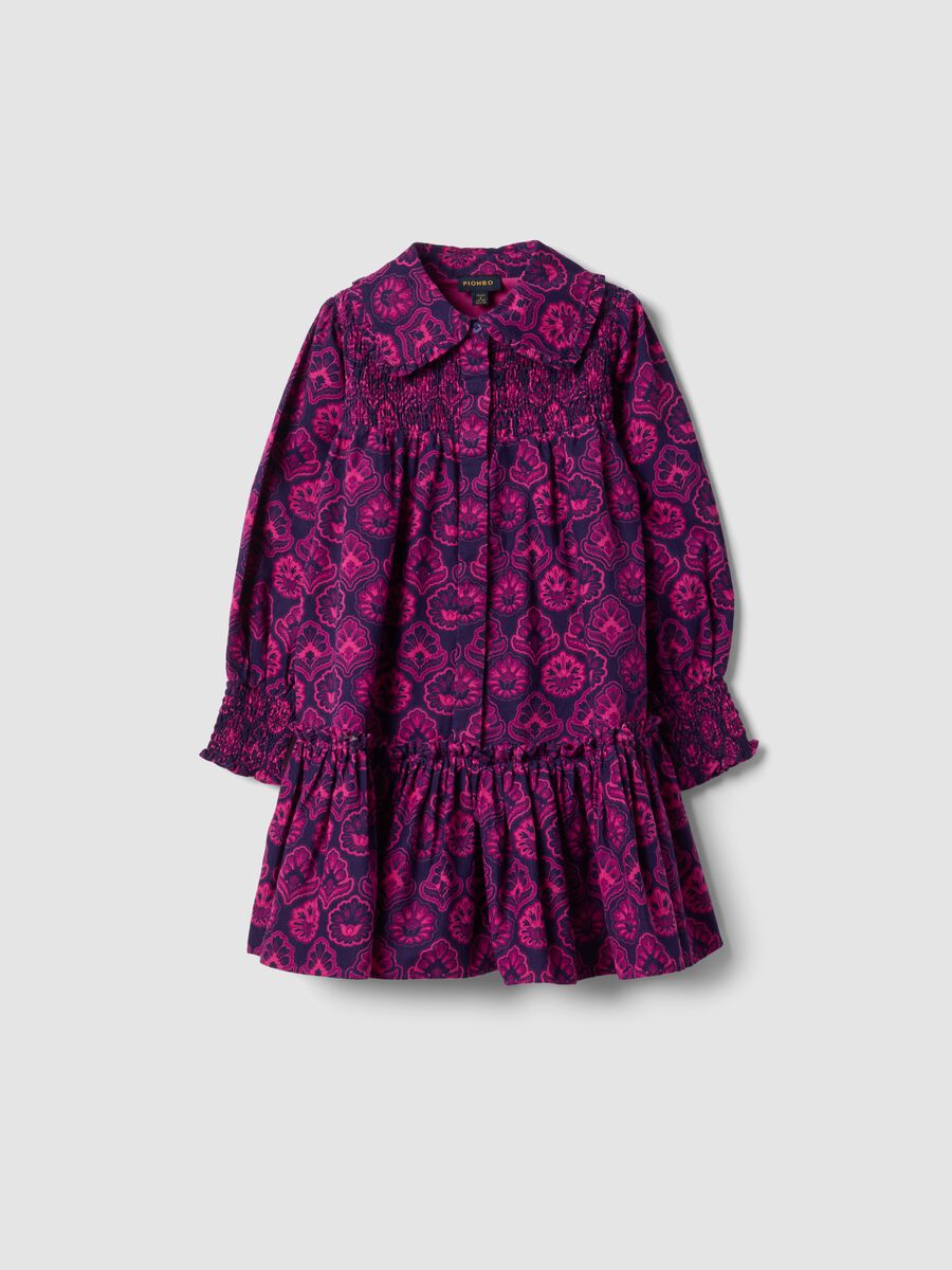 Purple ribbed pure cotton dress with grandad collar_0