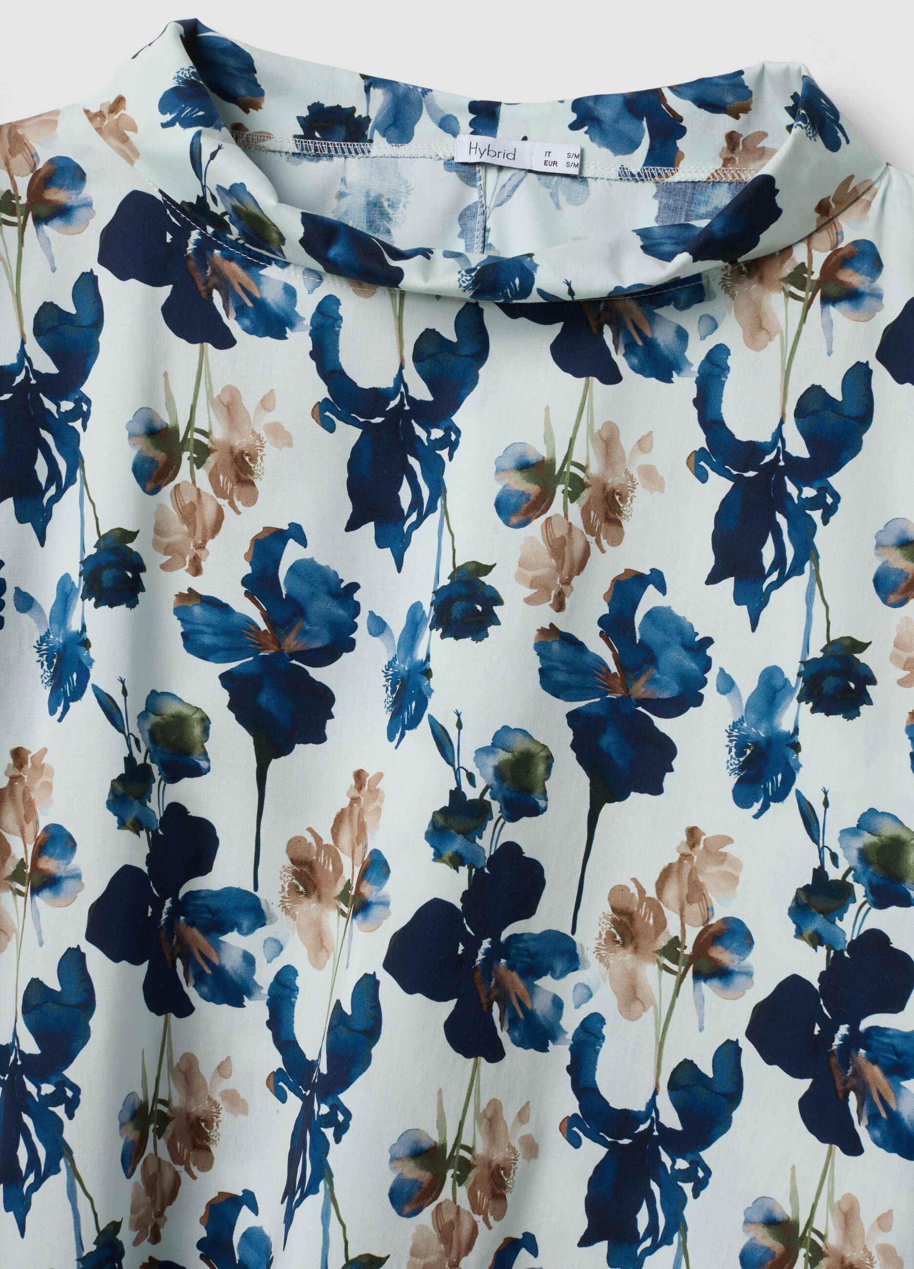 Blue stretch-cotton top with floral print