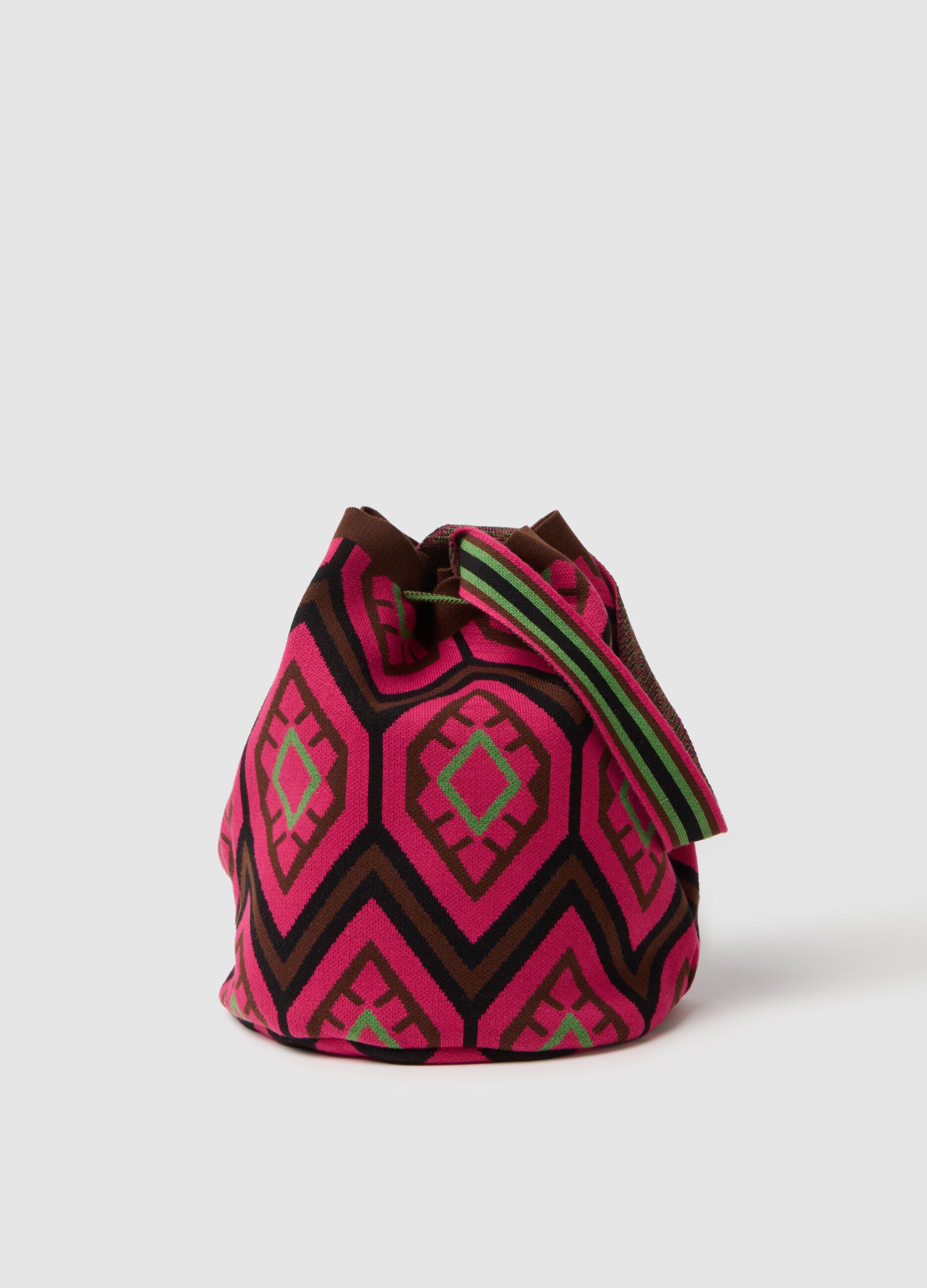 Multicolor ethnic detail beach bag with tassels
