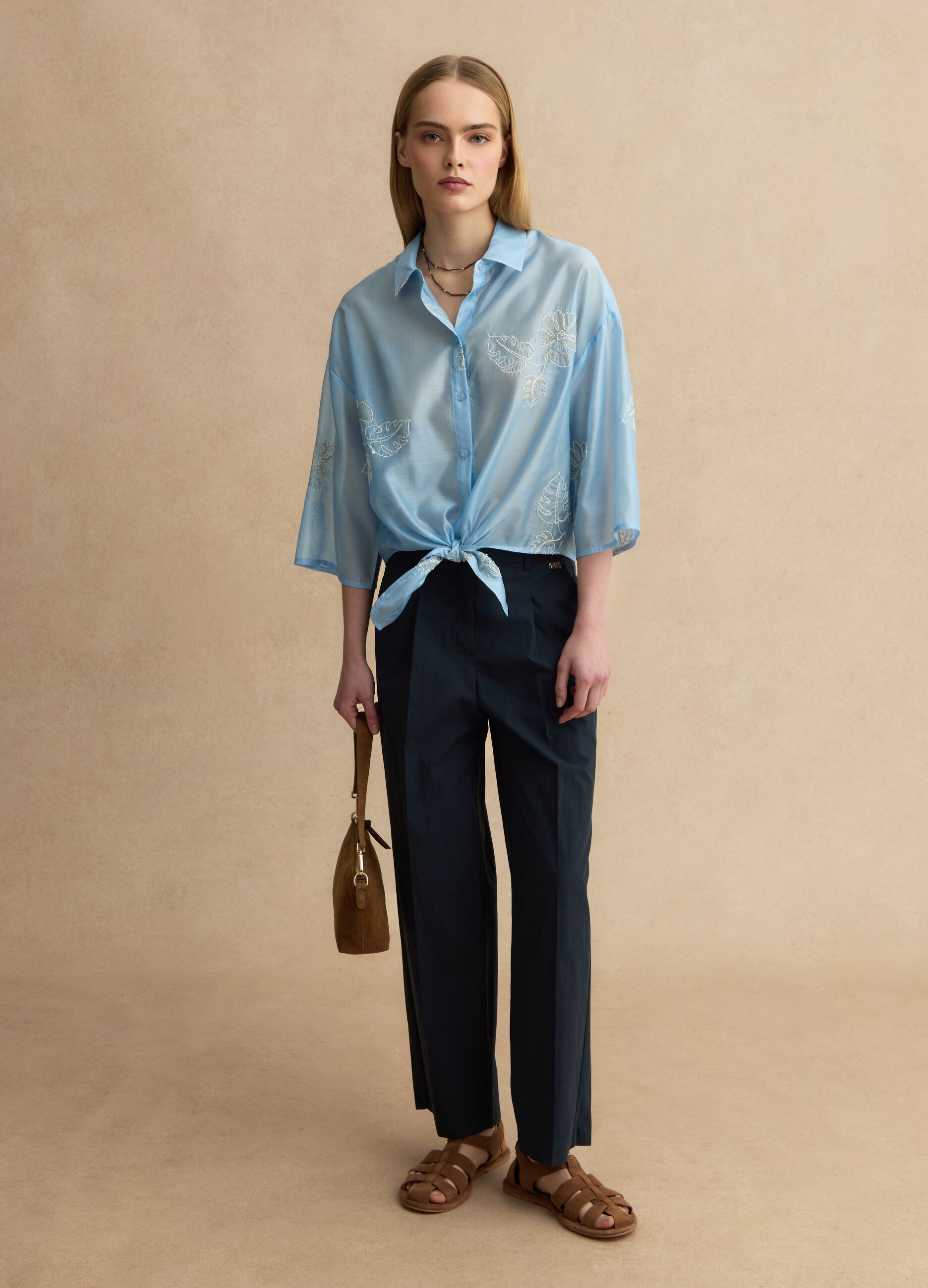 Blaue Baumwoll-Blend-Hose mit geradem Schnitt