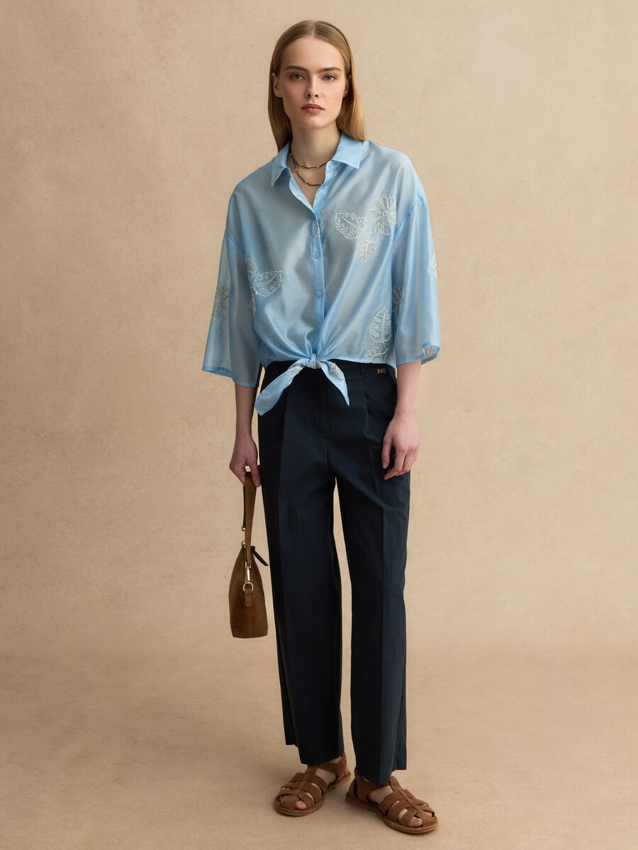 Blaue Baumwoll-Blend-Hose mit geradem Schnitt_0