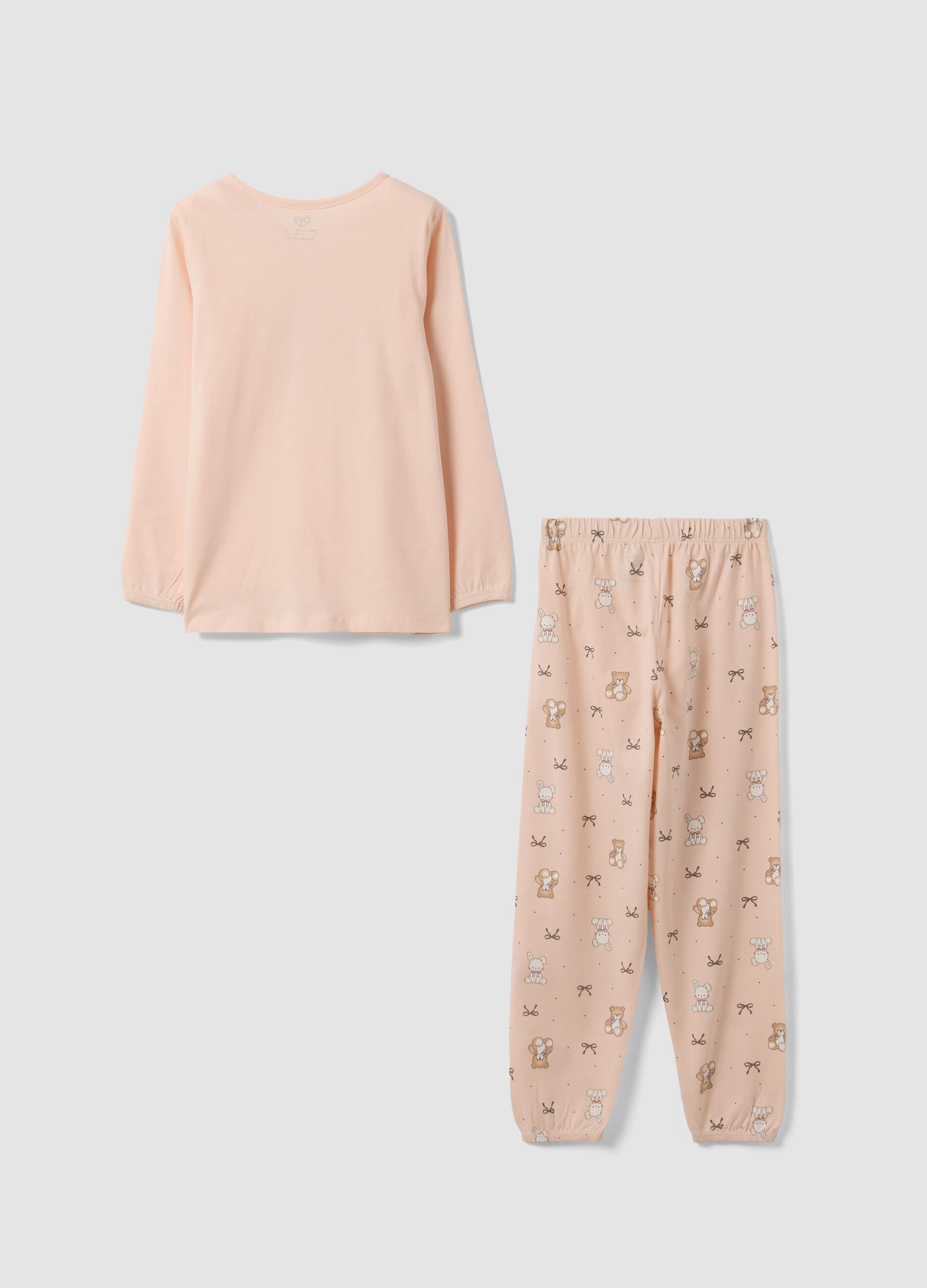 Pink organic cotton pyjamas with crew neck and cute animal print