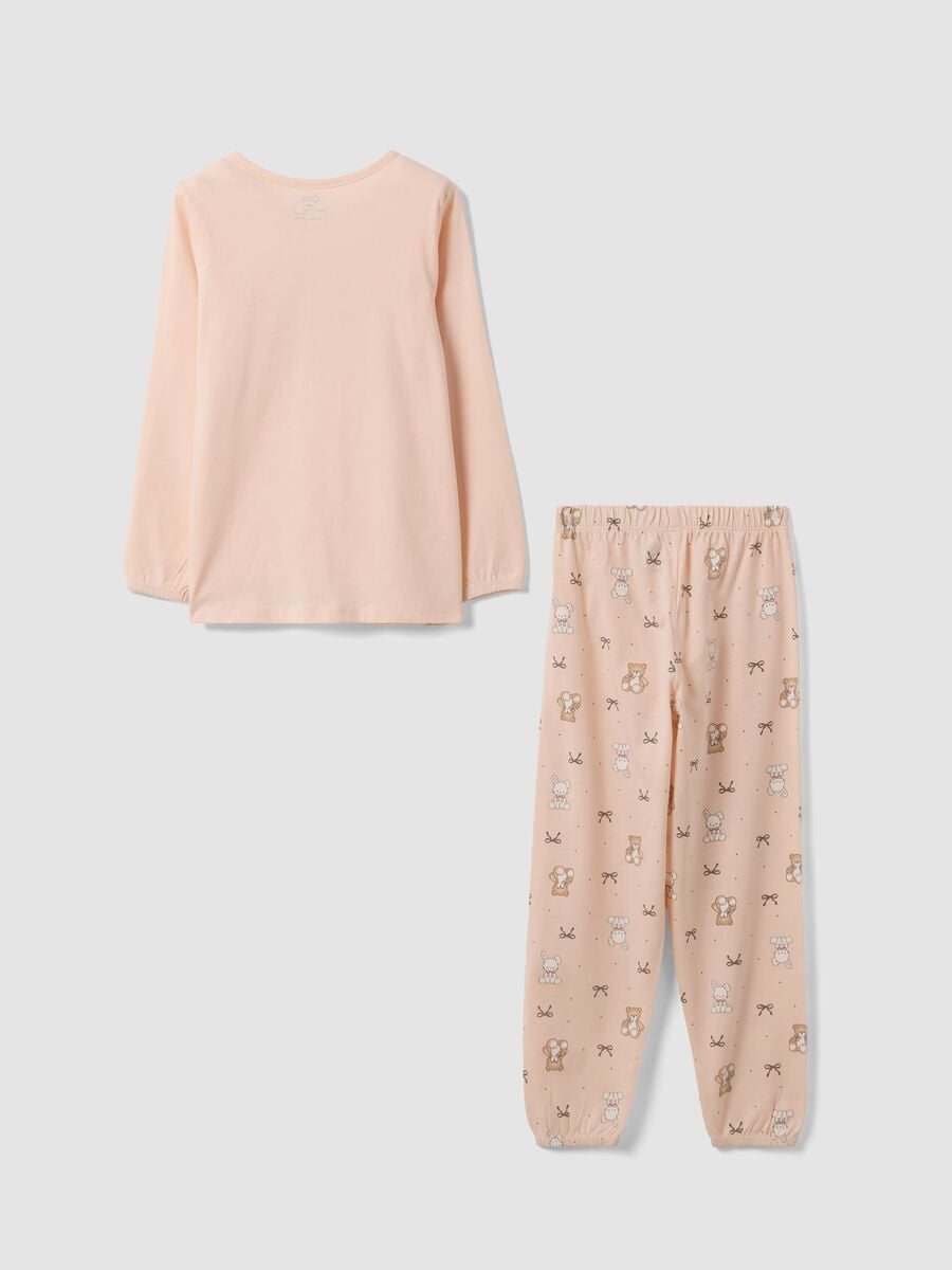 Pink organic cotton pyjamas with crew neck and cute animal print_1