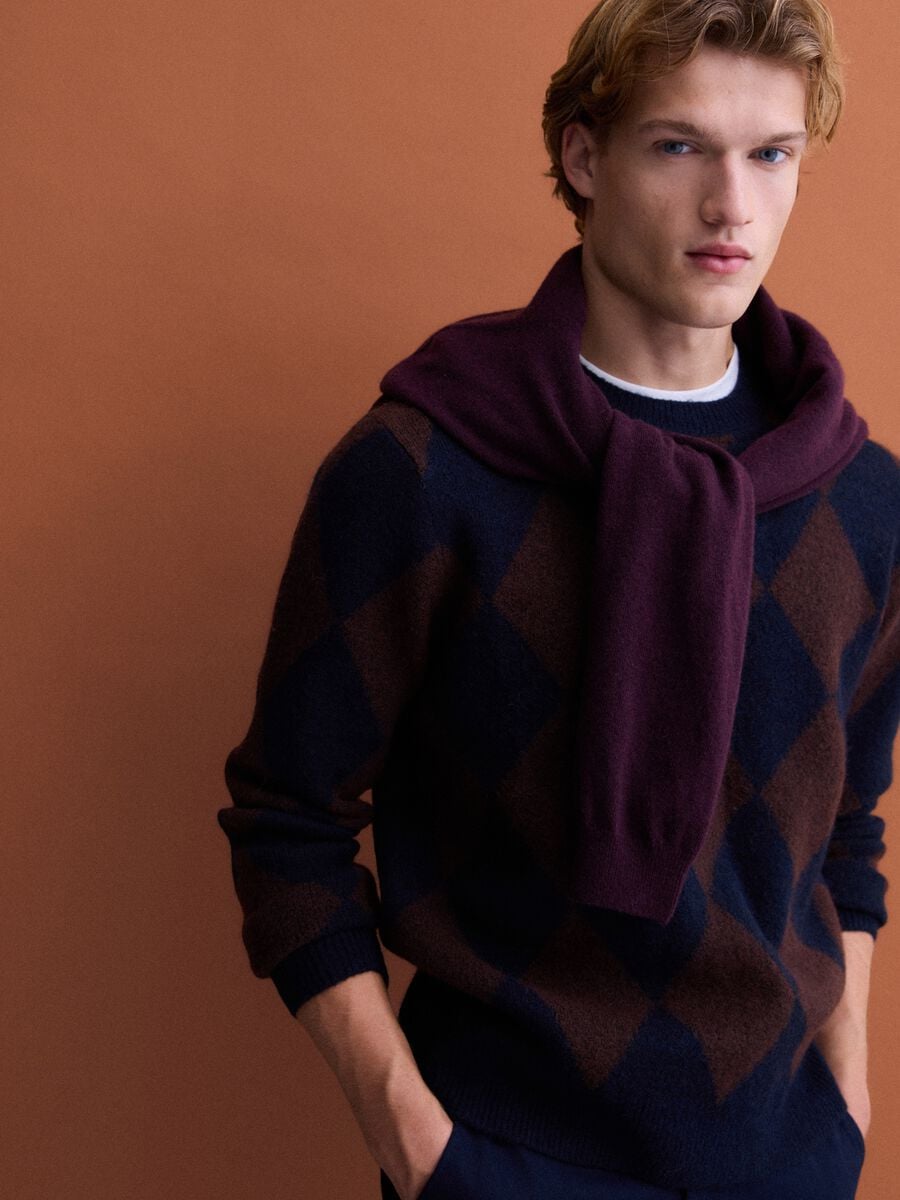 Blue and brown stretch wool jacquard jumper, regular fit_0