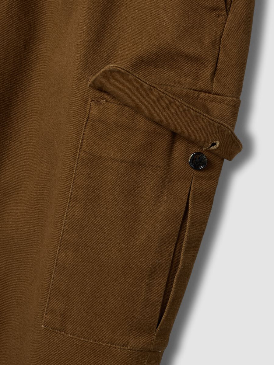 Brown comfort-fit stretch cotton twill cargo trousers_1