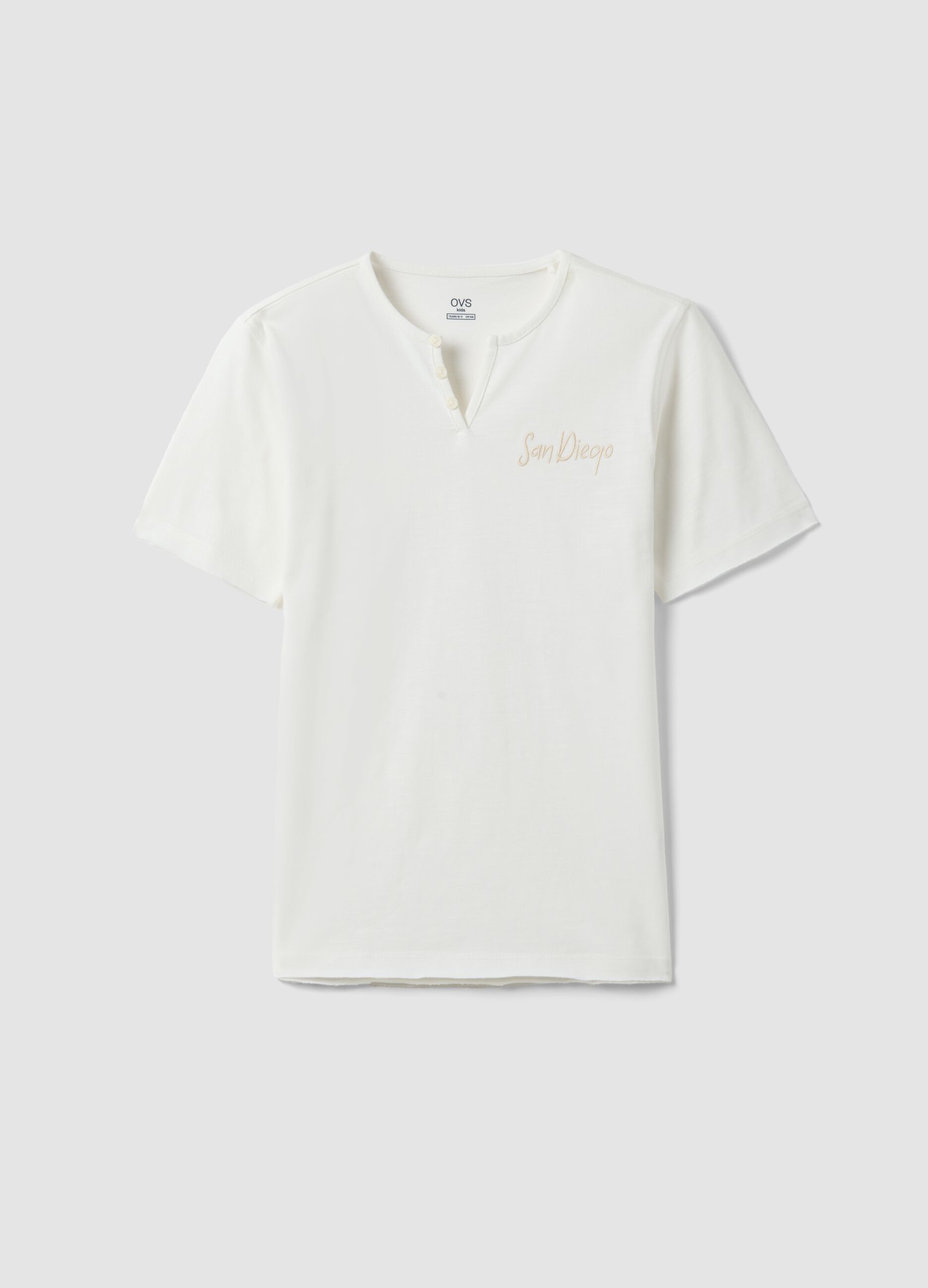 Boys' white pure cotton polo with serafino collar, regular fit