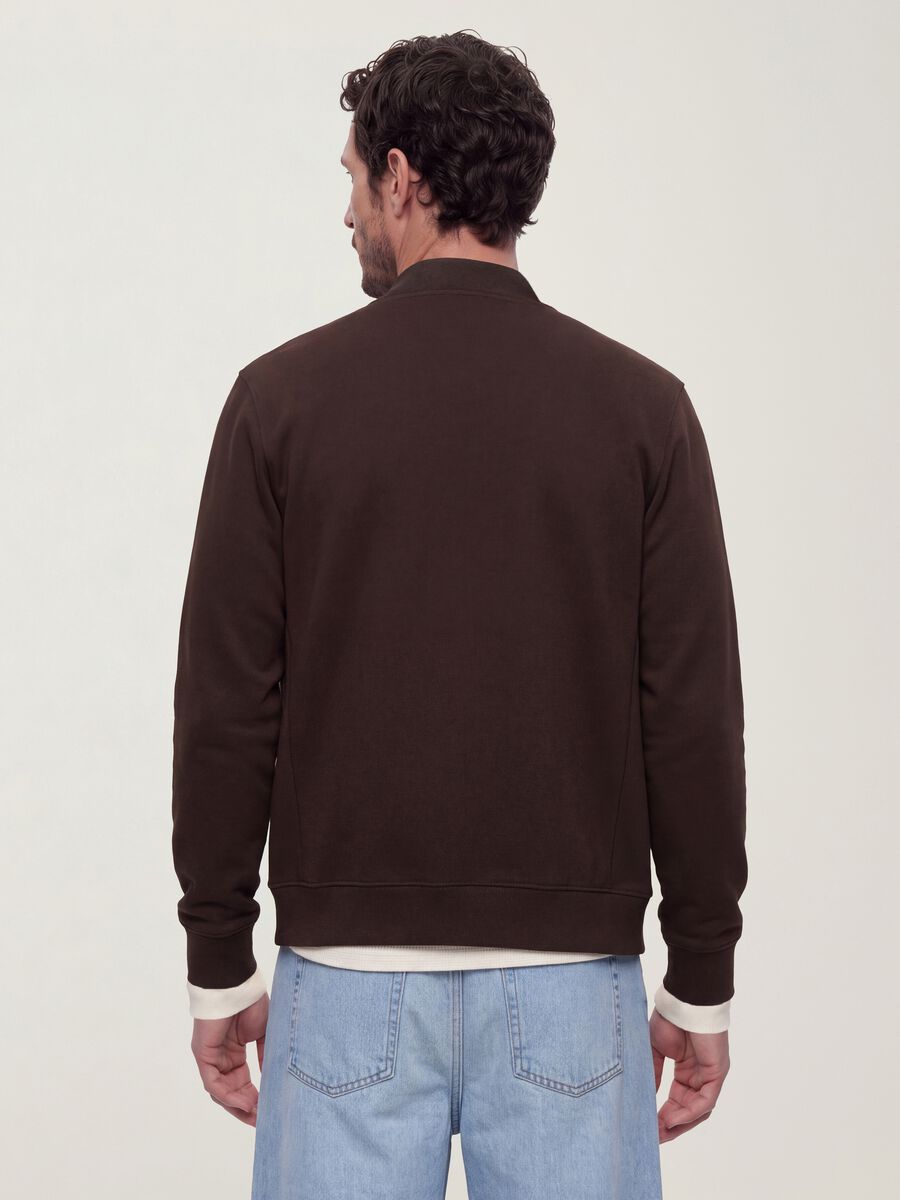 Brown full-zip sweatshirt in stretch piqu&eacute; with ribbed collar_3