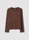 T-shirt marrone in jersey di puro cotone a maniche lunghe regular fit_0