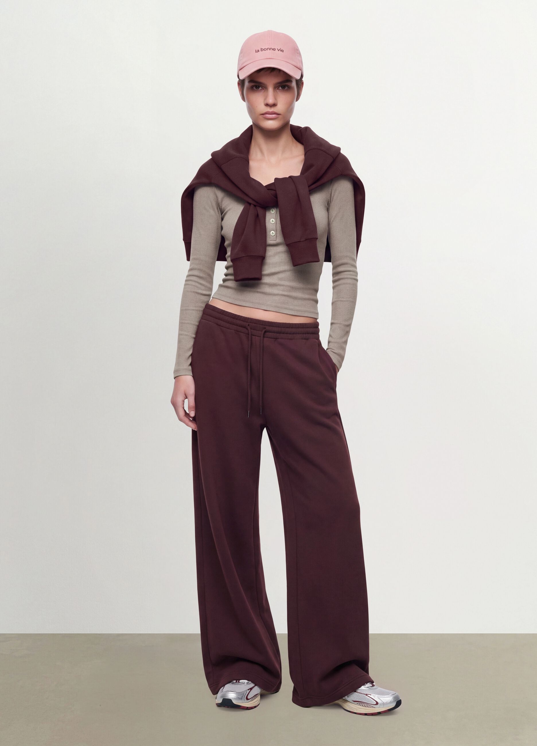 Violette Wide-Leg-Hose aus elastischem Modal mit Tunnelzug