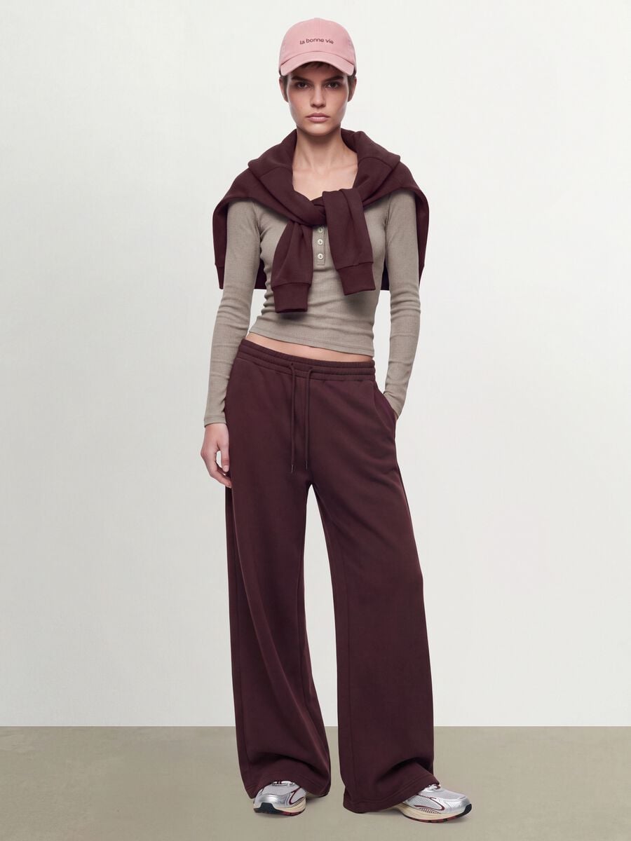 Violette Wide-Leg-Hose aus elastischem Modal mit Kordelzug_0