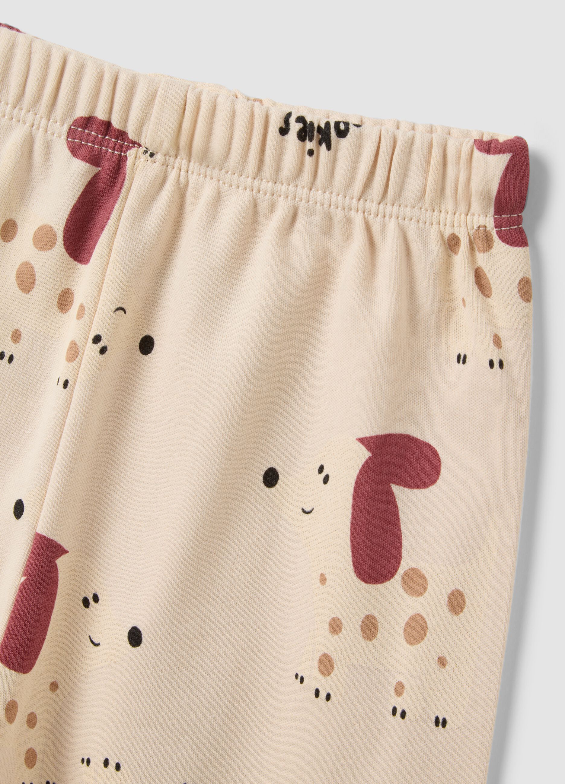 Pigiama beige in puro cotone organico con girocollo e fantasia per neonato