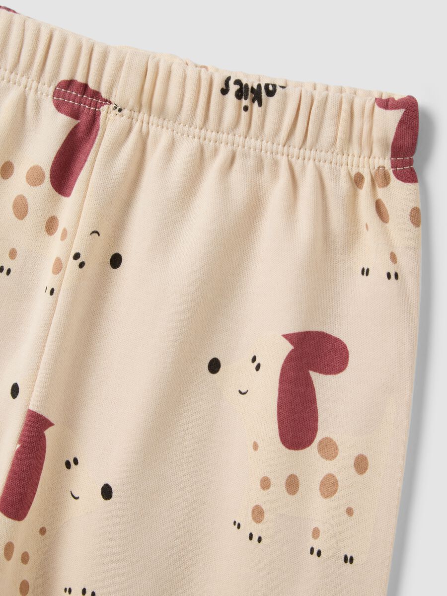 Beige pure organic cotton crew-neck printed baby pyjamas_2