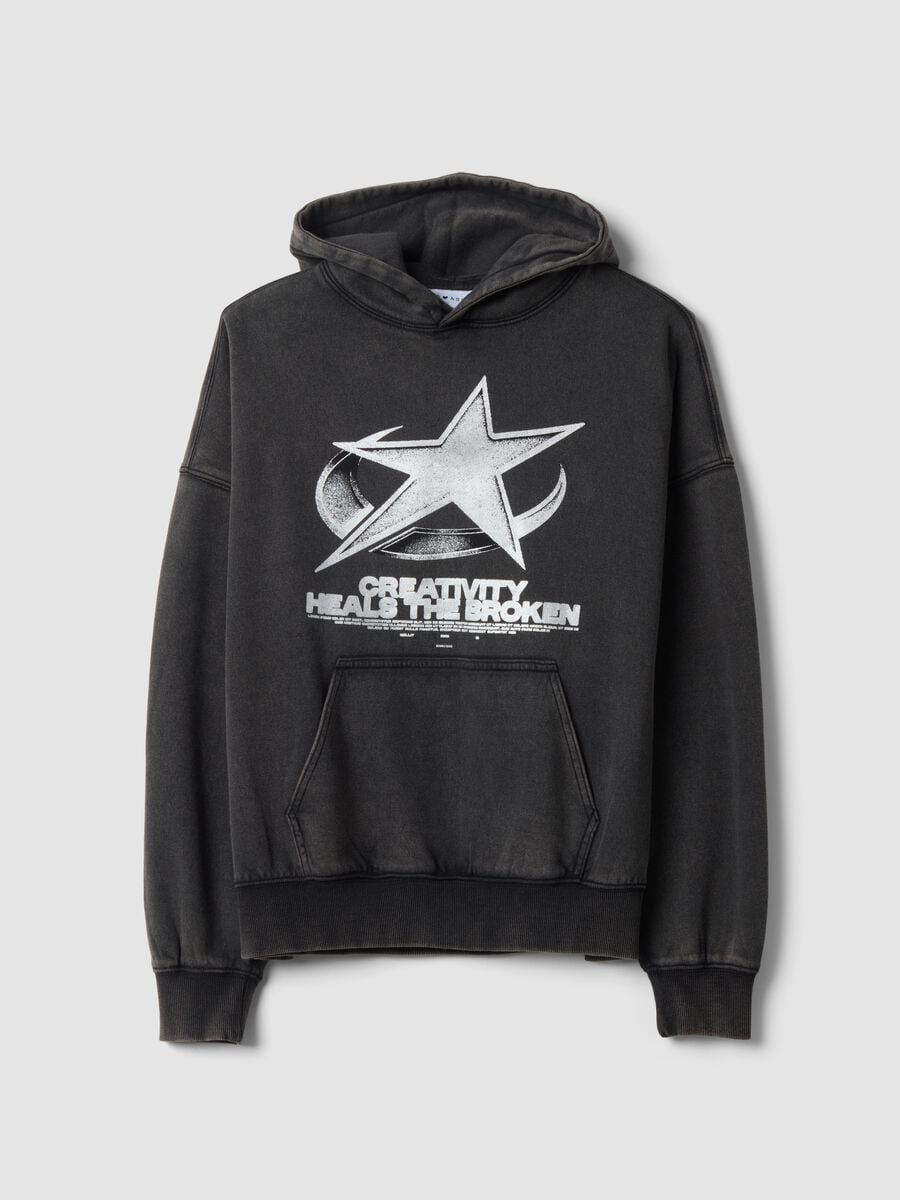 Black cotton-blend hooded sweatshirt with crew neck_0