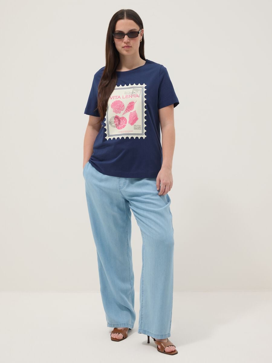 Blaues T-Shirt aus reiner Baumwolle mit Print, Regular Fit_1