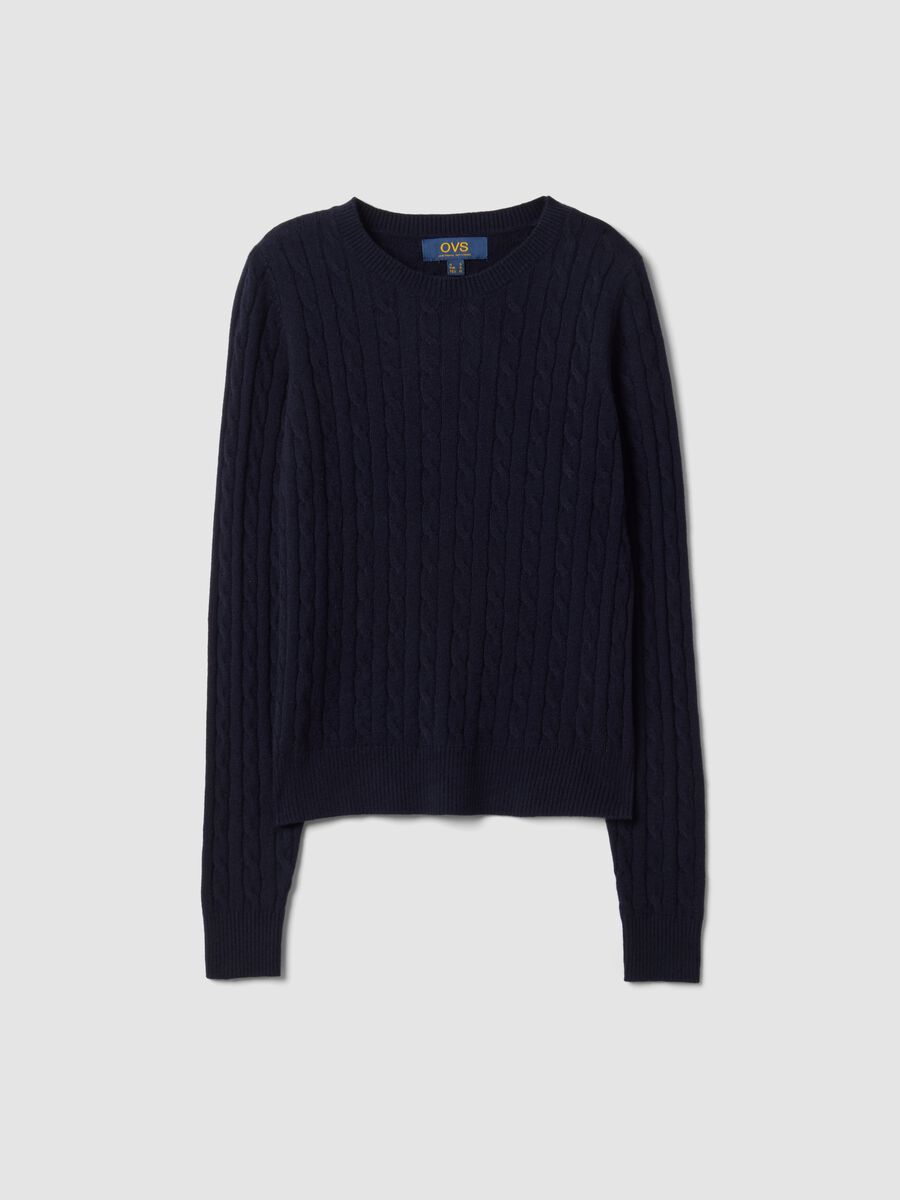 Camisola azul-marinho de gola redonda com tran&ccedil;as, corte regular_4