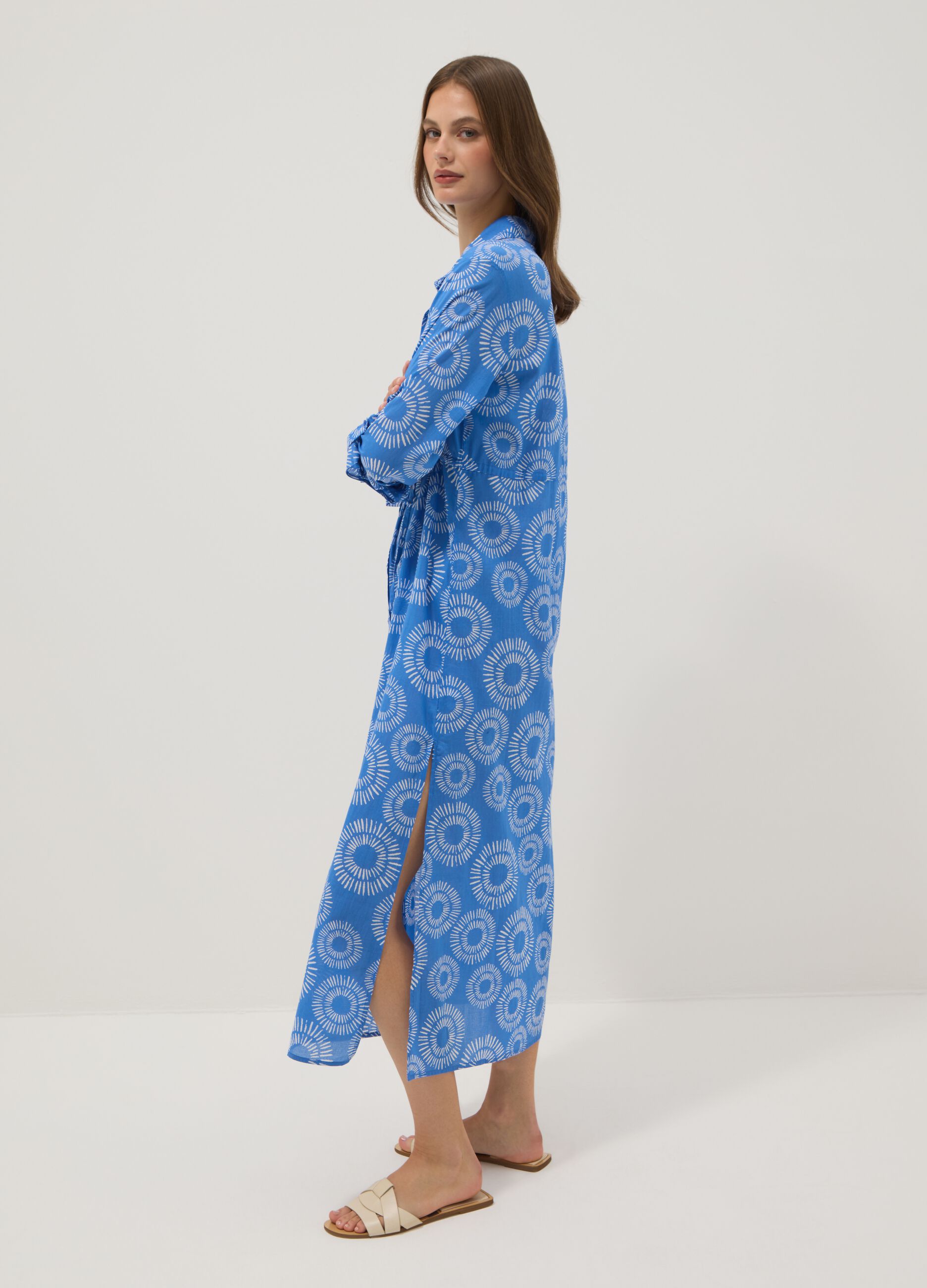 Long blue organic cotton kaftan