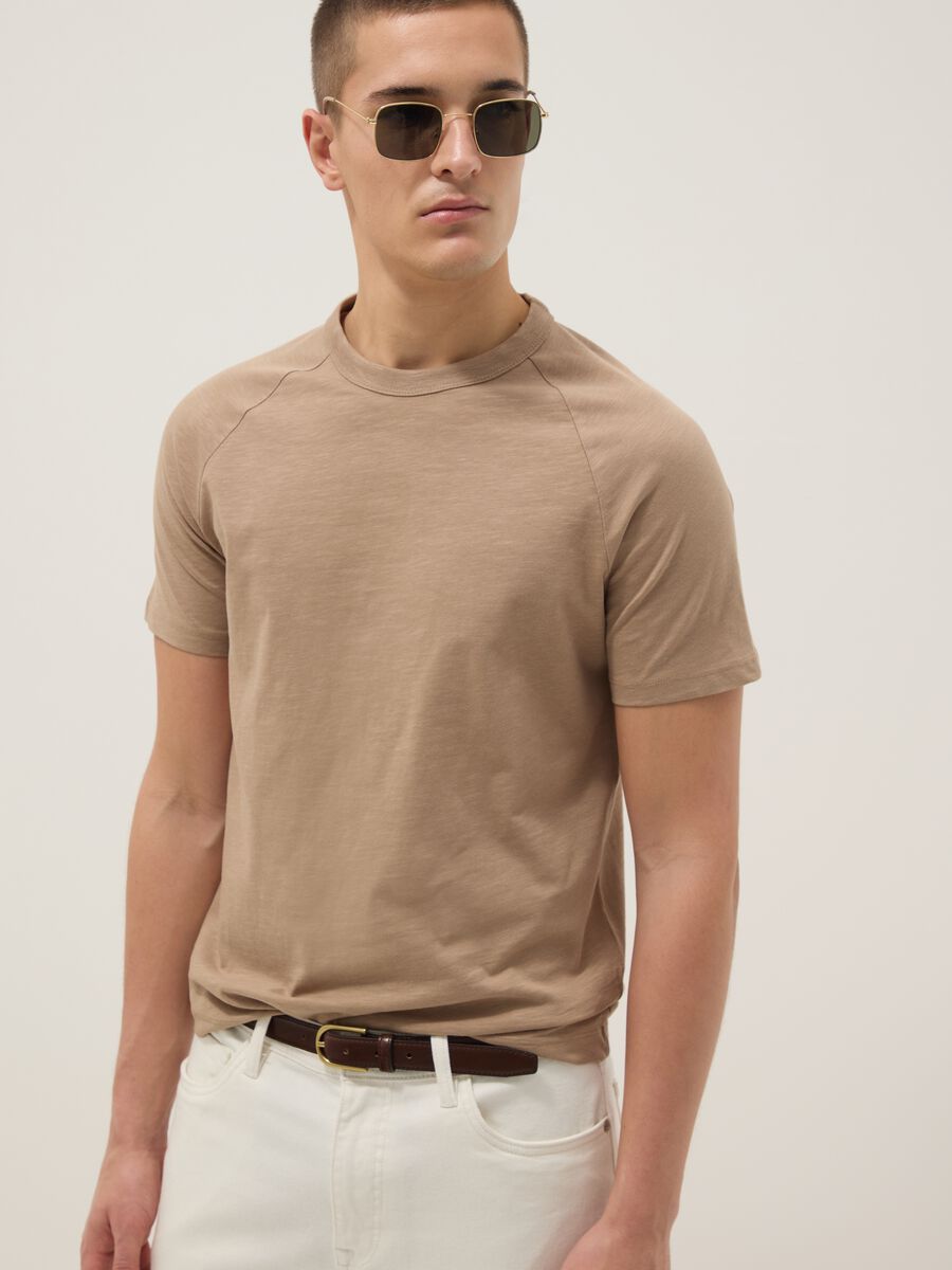 Beige pure cotton regular fit T-shirt_3