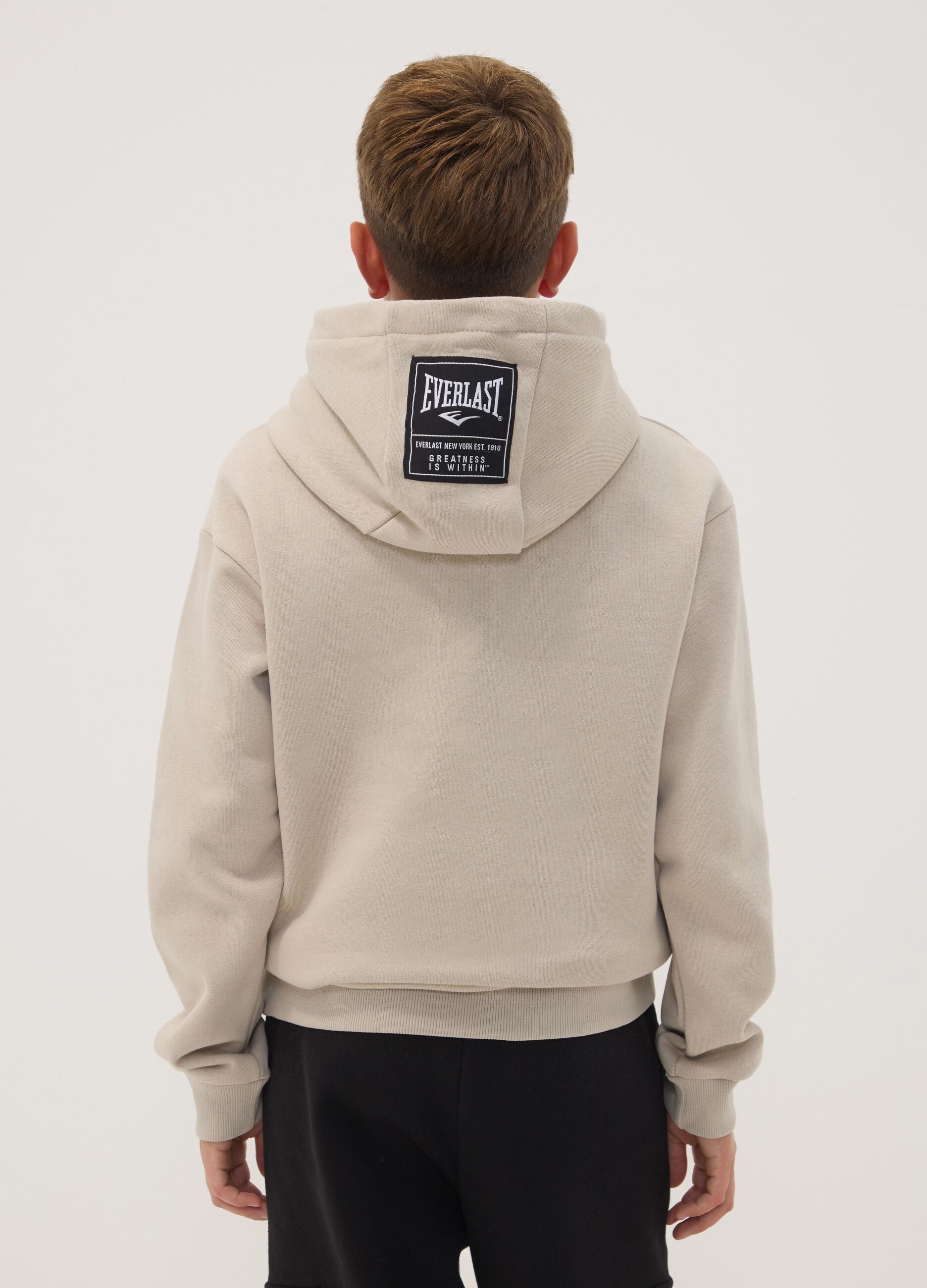 Beige cotton-blend hoodie with logo for boys