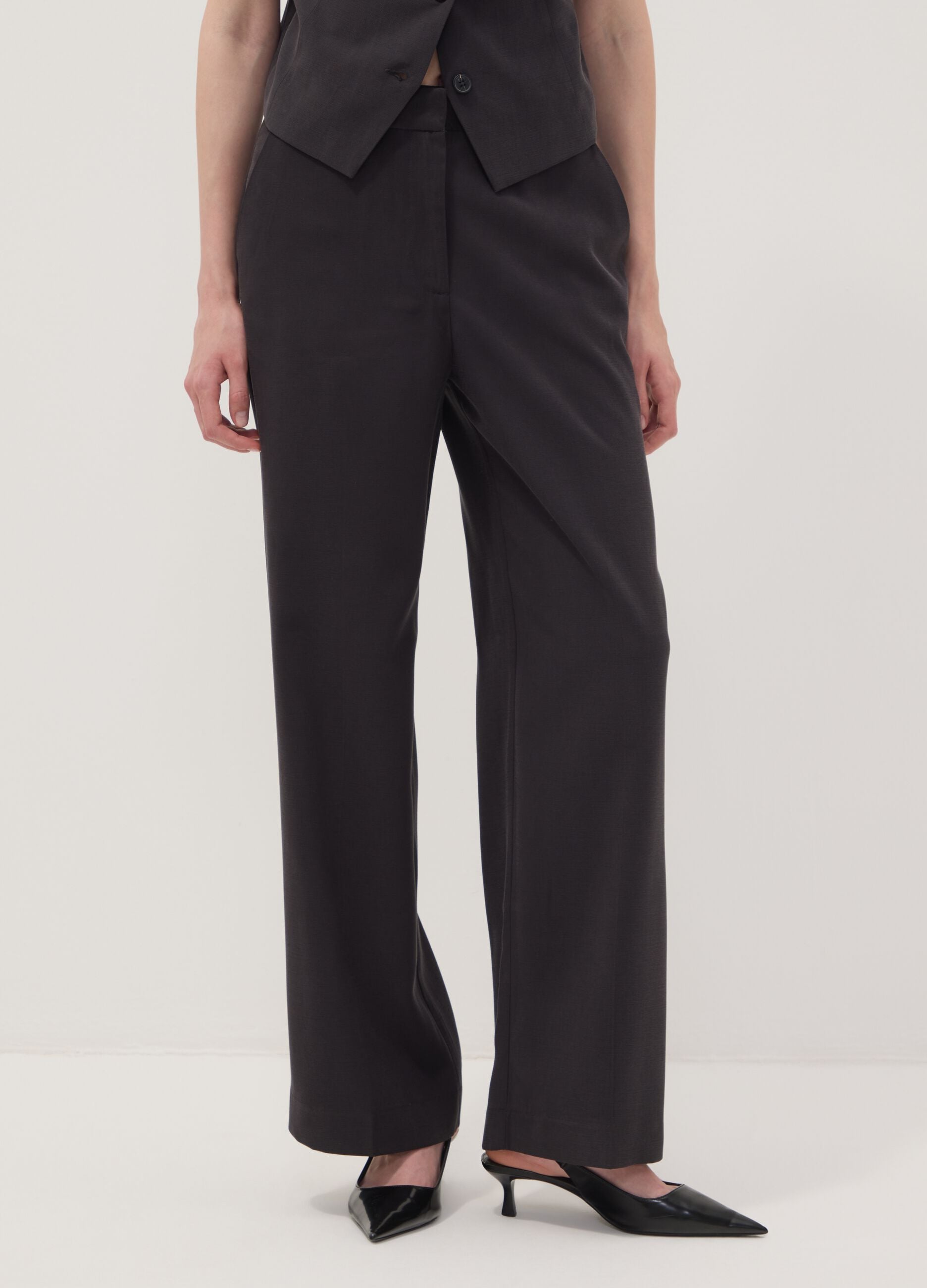 Black viscose-blend straight-leg trousers