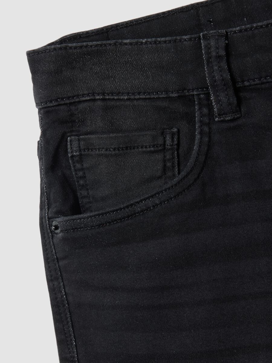 Slim fit black stretch denim cotton blend shorts_5