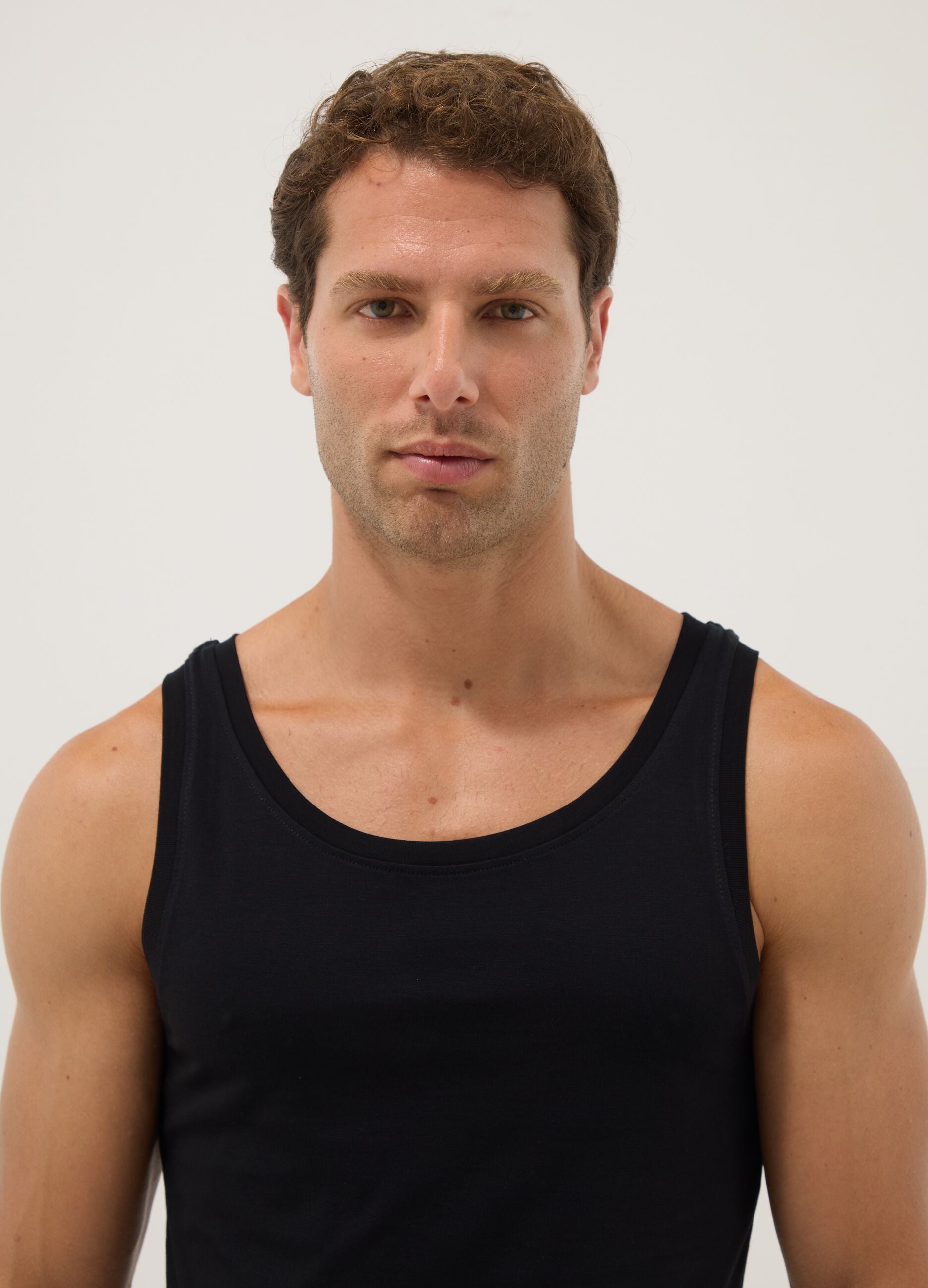 Black Supima cotton vest top, regular fit