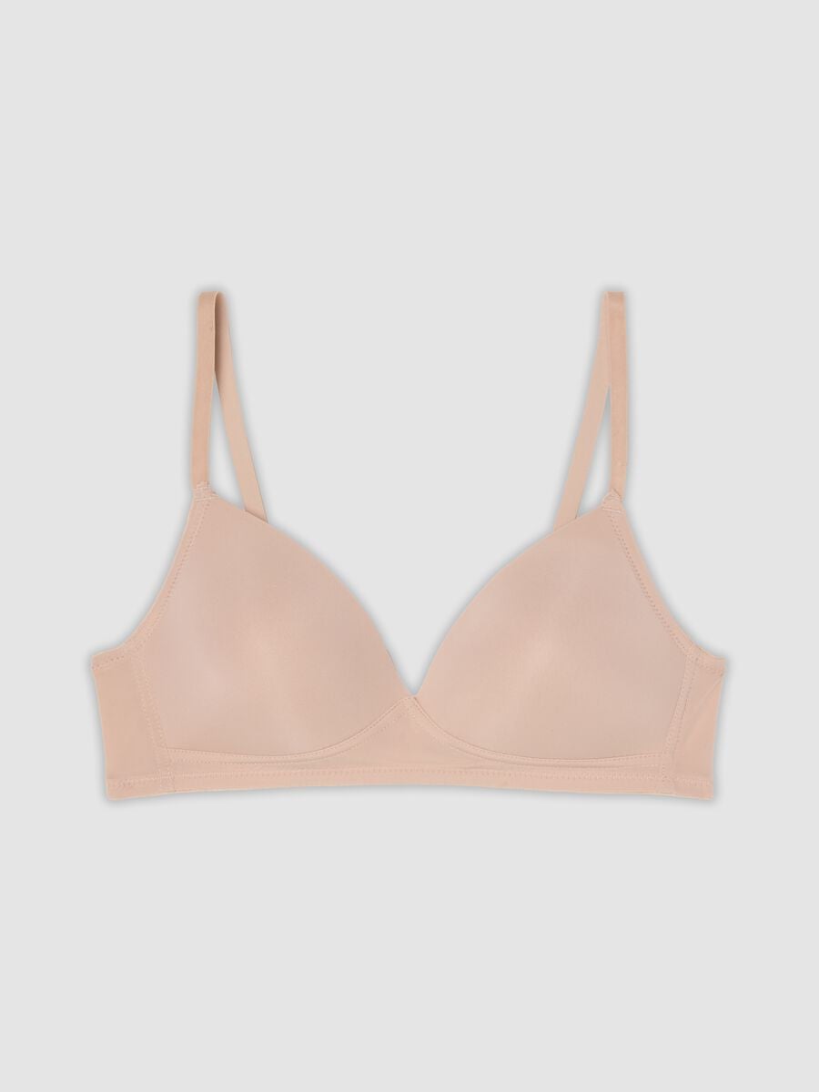 Beige padded bra in stretch fabric_0