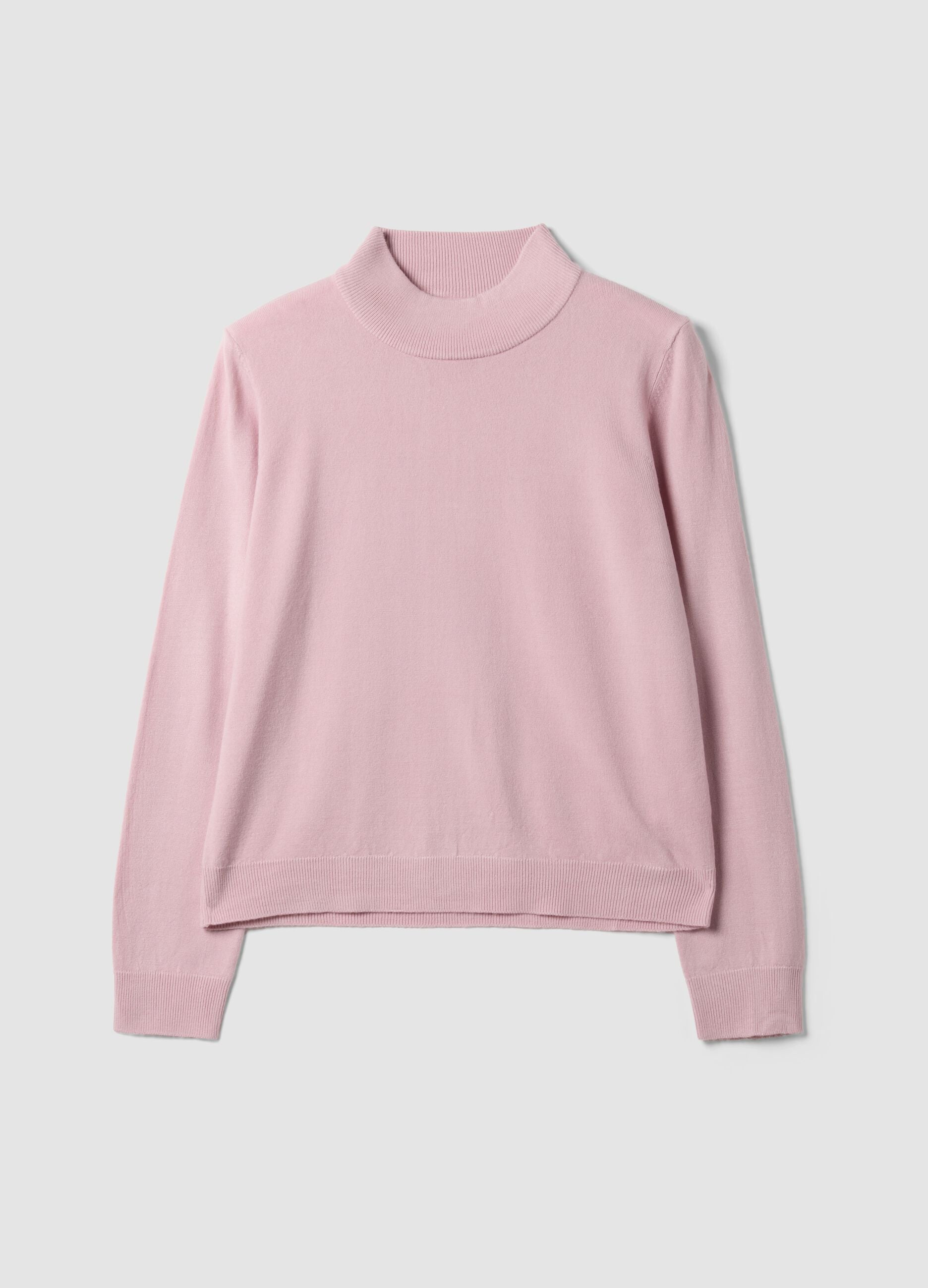 Pink long-sleeved top with high neck, regular fit